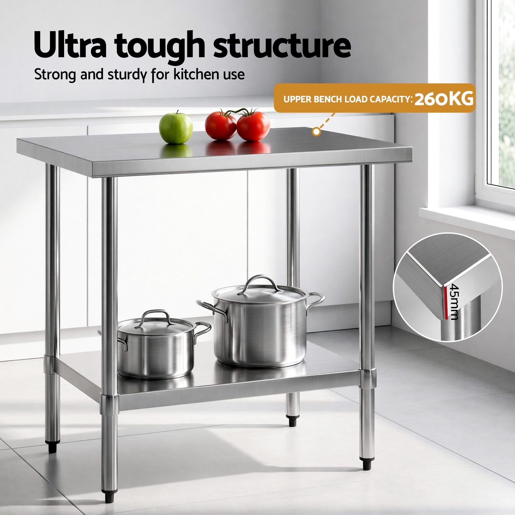 914x762mm Stainless Steel Kitchen Bench 430