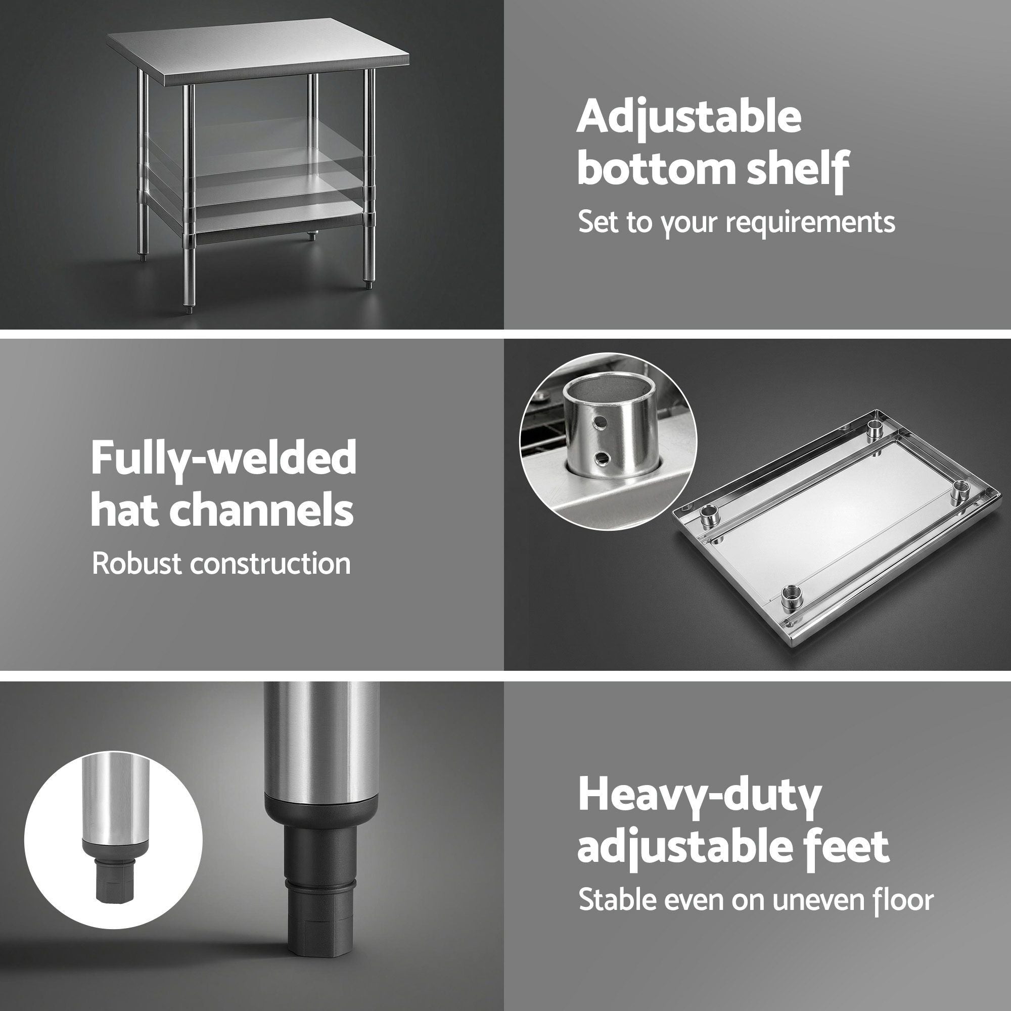 914x762mm Stainless Steel Kitchen Bench 430
