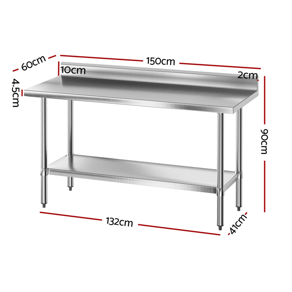 Stainless Steel Kitchen Bench w/ Splashback 1500x600MM 430