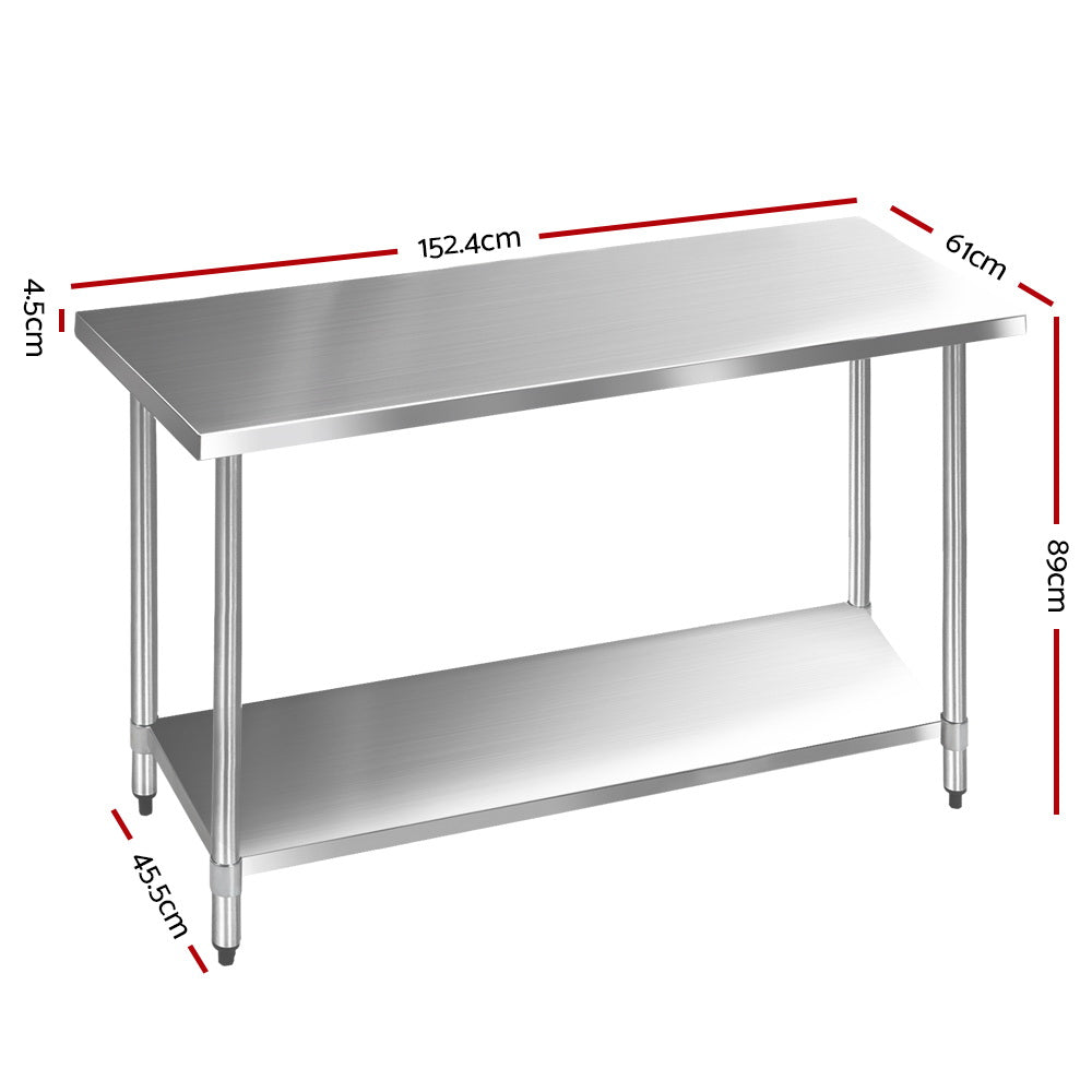 1524x610mm Stainless Steel Kitchen Bench 430