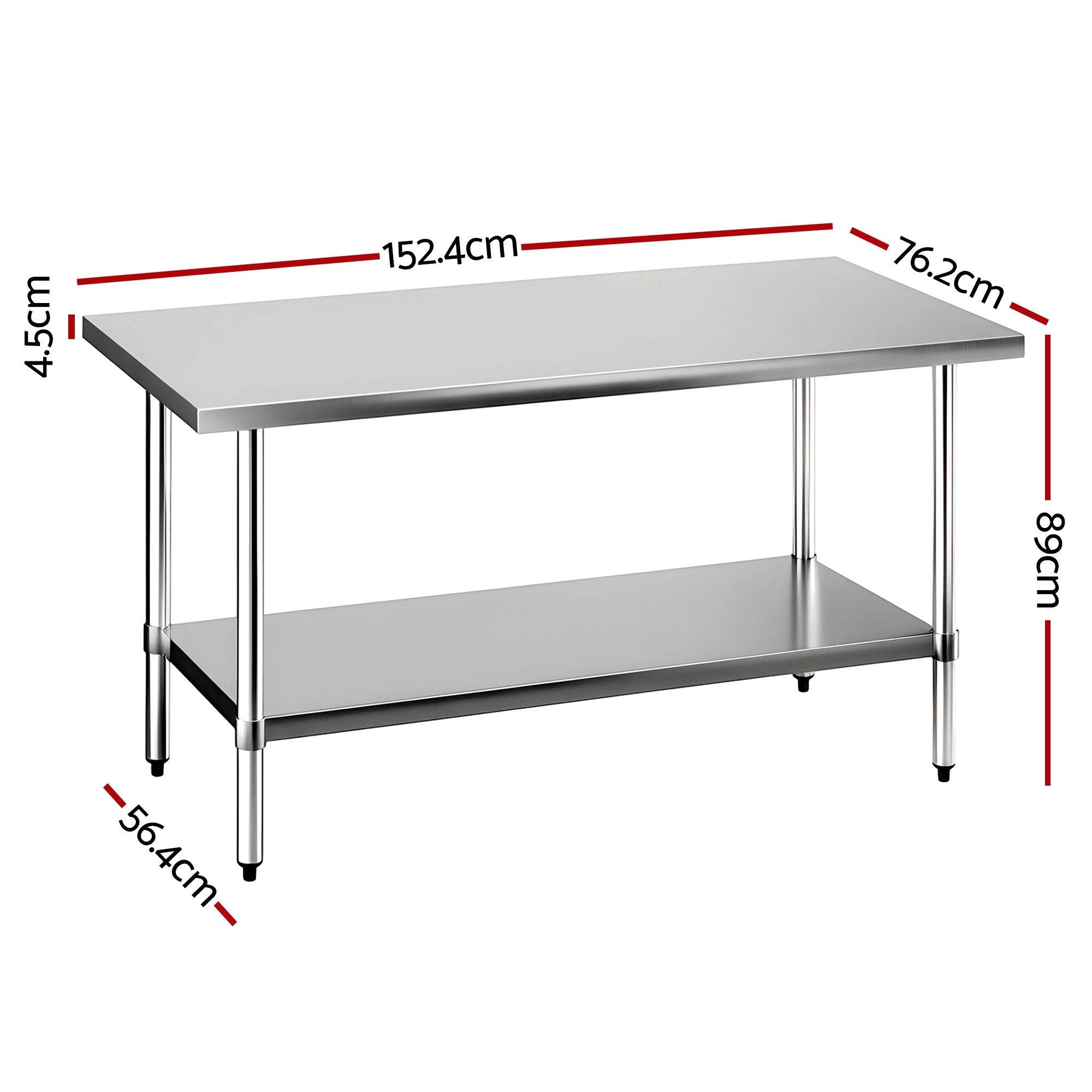 1524x762mm Stainless Steel Kitchen Bench 430
