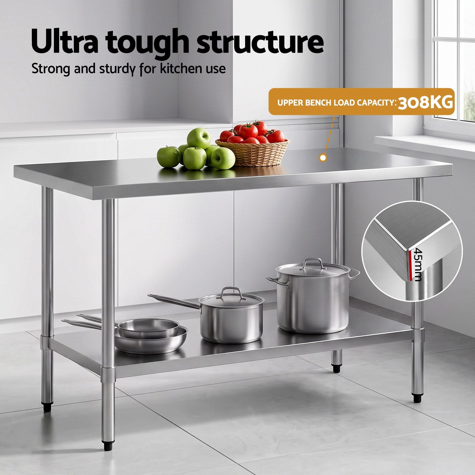 1524x762mm Stainless Steel Kitchen Bench 430