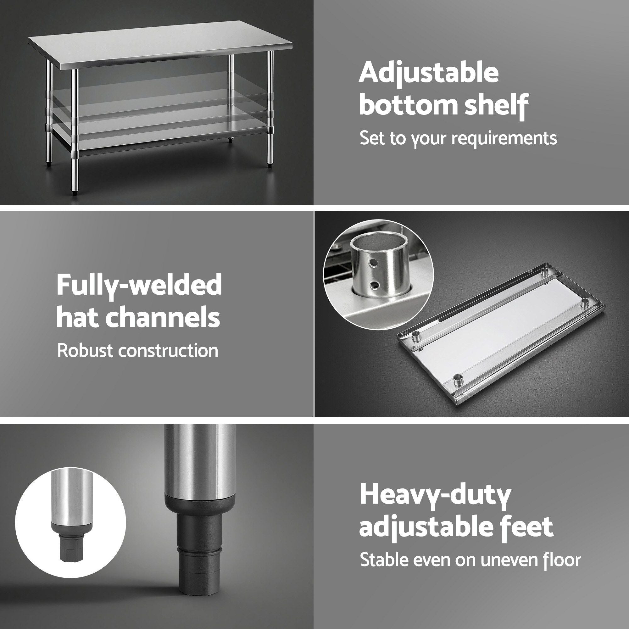 1524x762mm Stainless Steel Kitchen Bench 430
