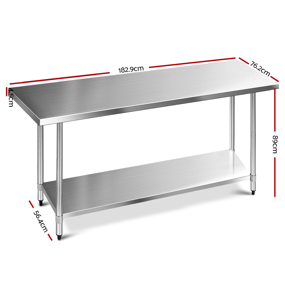 1829x760mm Stainless Steel Kitchen Bench 430