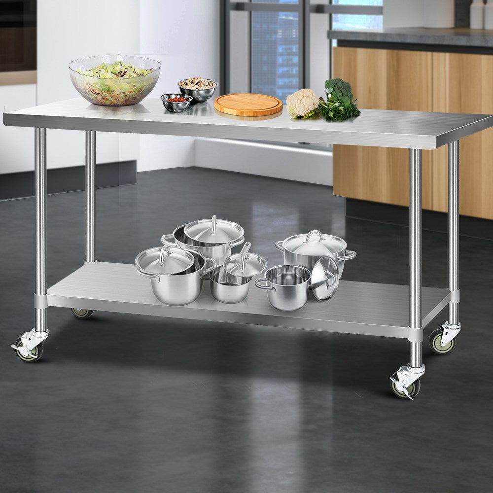 1829x760mm Stainless Steel Kitchen Bench with Wheels 430