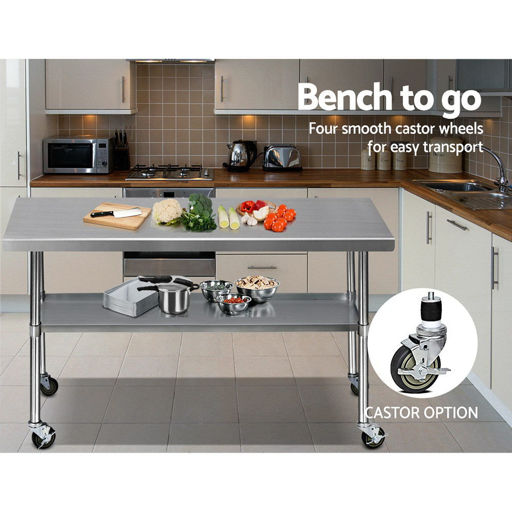 1829x760mm Stainless Steel Kitchen Bench with Wheels 430