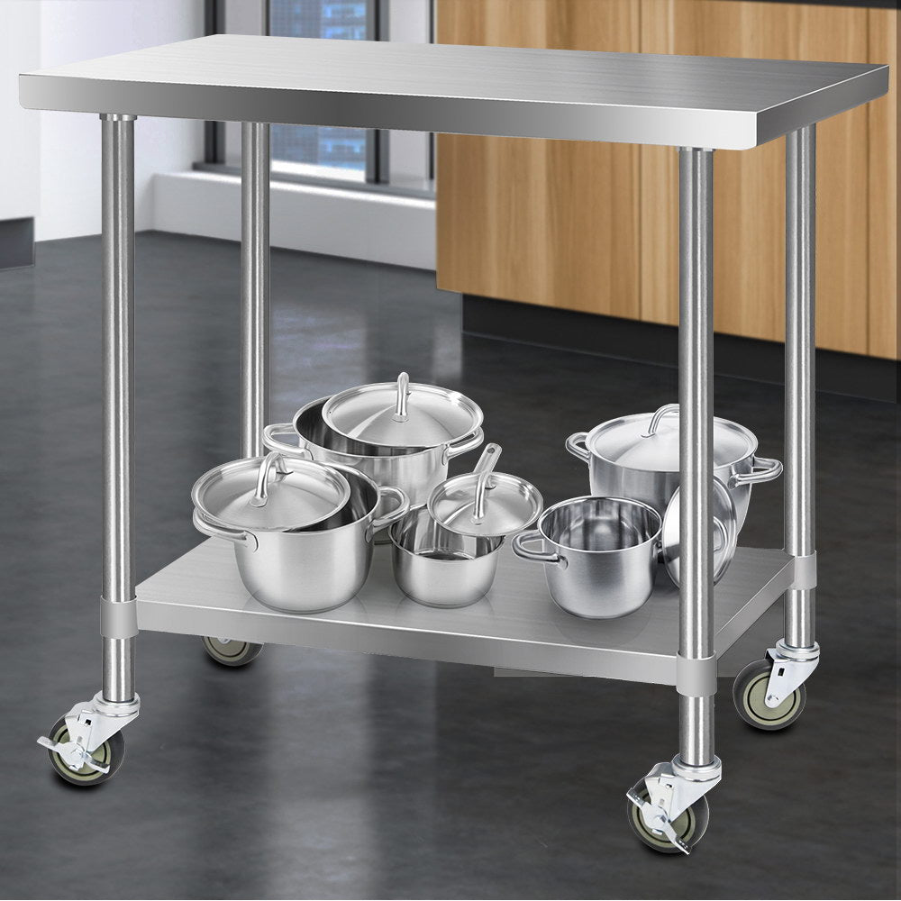 1219x610mm Stainless Steel Kitchen Bench with Wheels 430