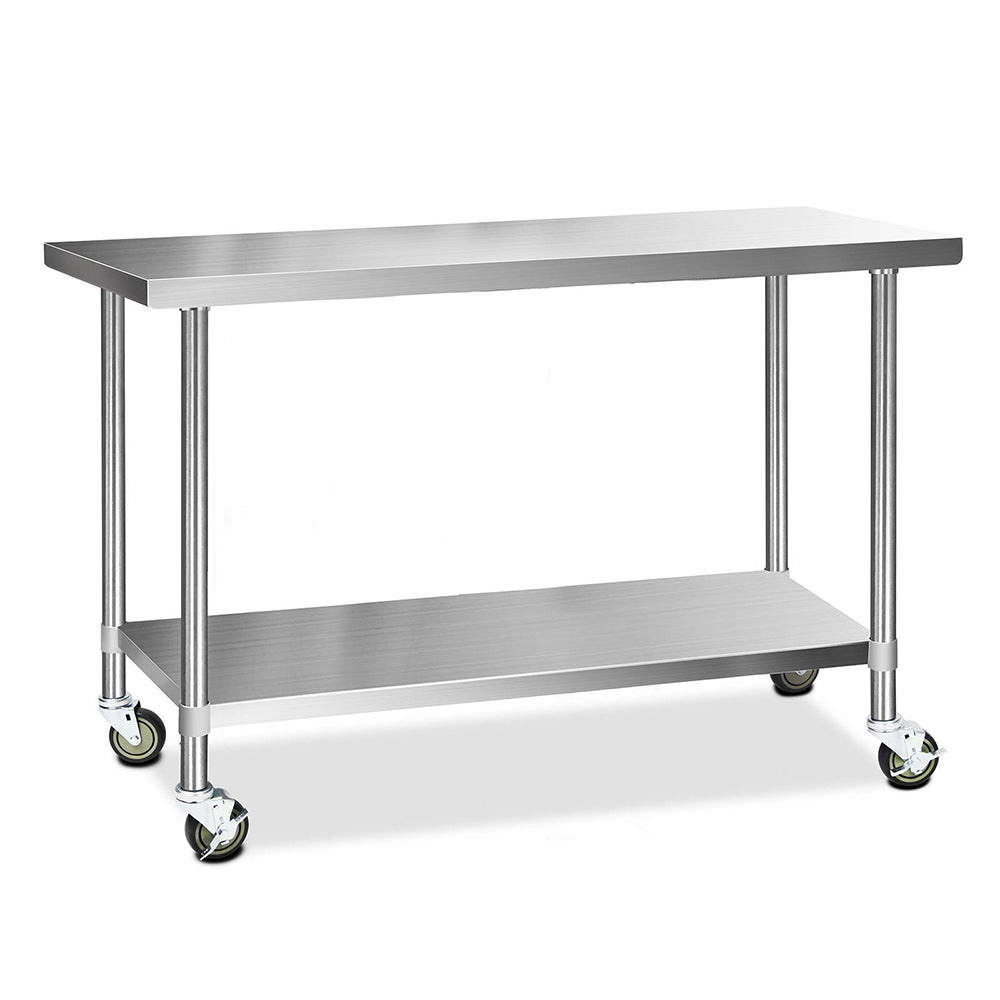 1524x610mm Stainless Steel Kitchen Bench with Wheels 430