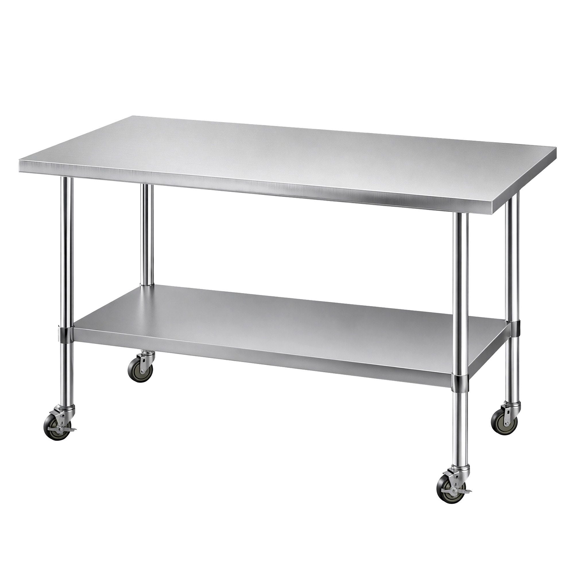 1524x762mm Stainless Steel Kitchen Bench w/ Splashback Work Table Prep Bench Commercial 430