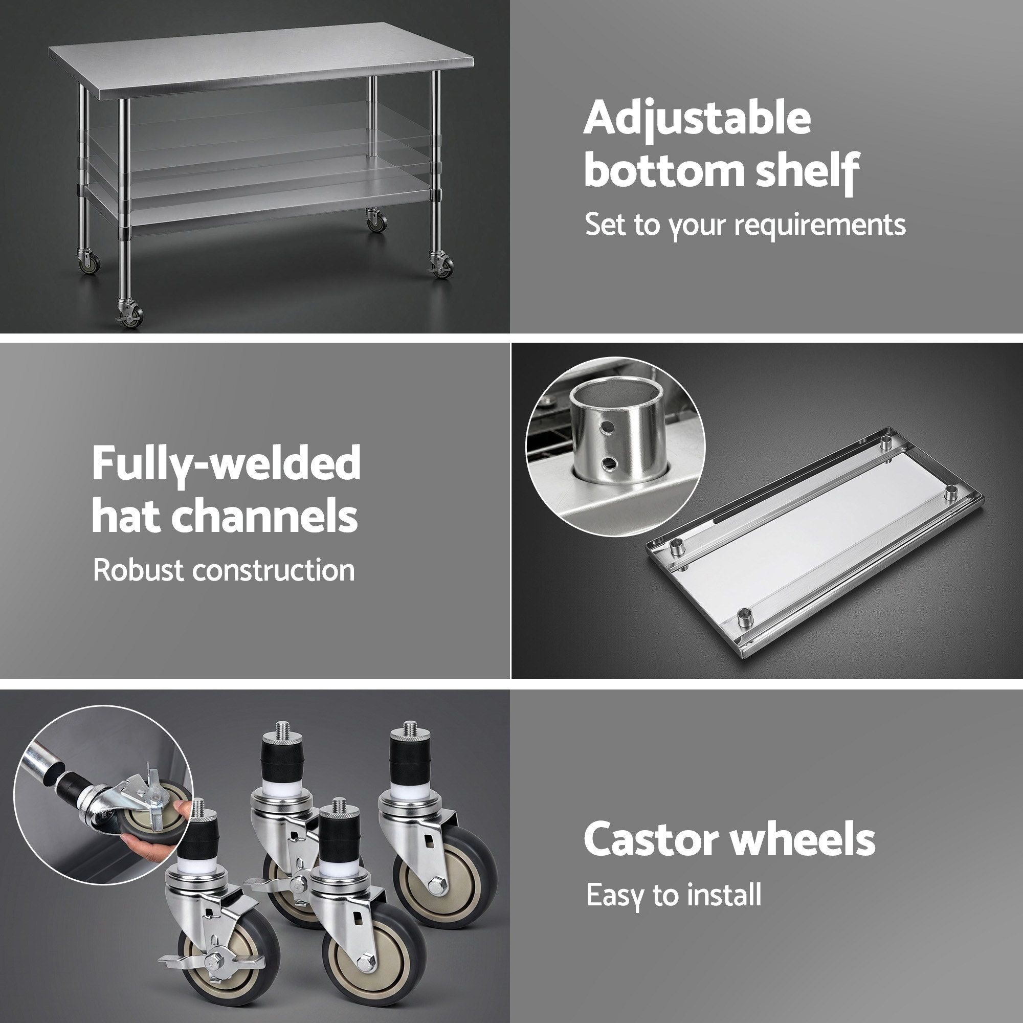 1524x762mm Stainless Steel Kitchen Bench w/ Splashback Work Table Prep Bench Commercial 430