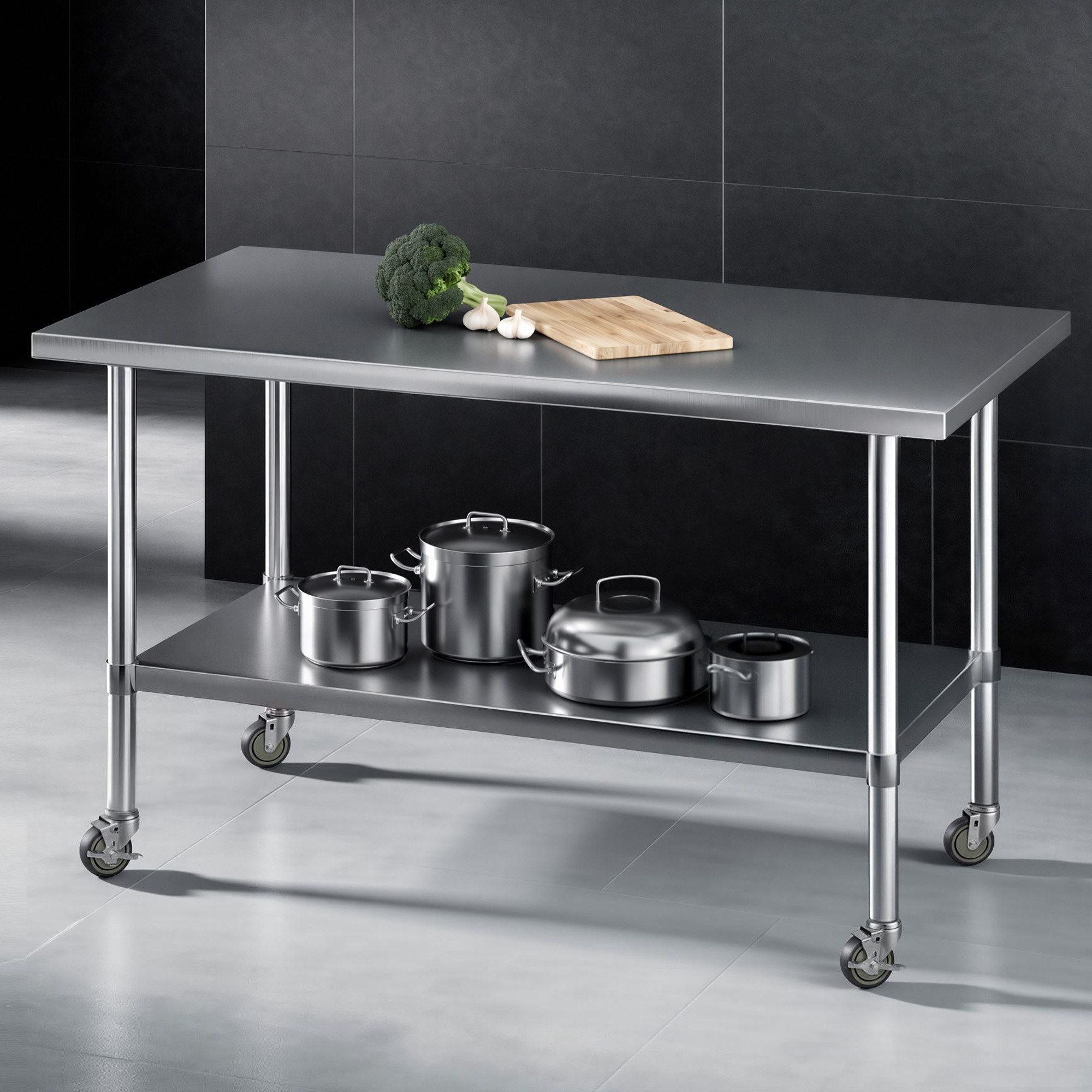1524x762mm Stainless Steel Kitchen Bench w/ Splashback Work Table Prep Bench Commercial 430