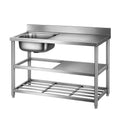 Stainless Steel Kitchen Bench Work Table with Sink Splashback 120cm