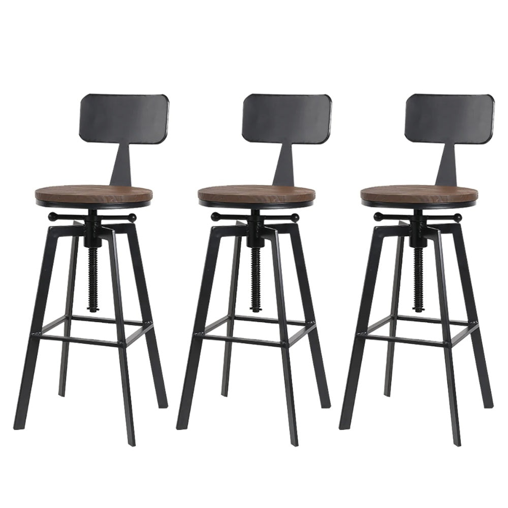 Set of 3 Cooper Industrial Style Metal and Wooden Rustic Bar Stools Black