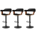 Set of 3 Flynn Wooden Gas Lift Bar Stools With Armrest - Black