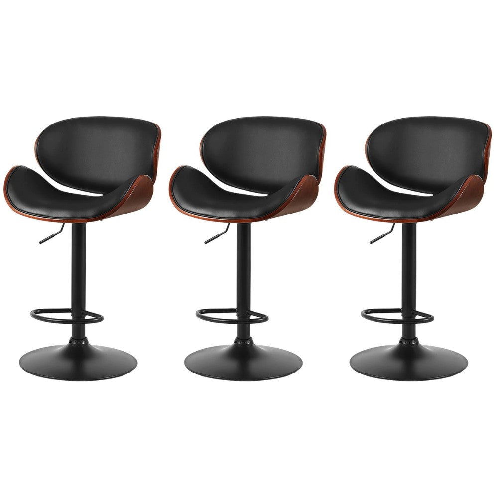 Set of 3 Joyce Wooden Gas Lift Bar Stools Black