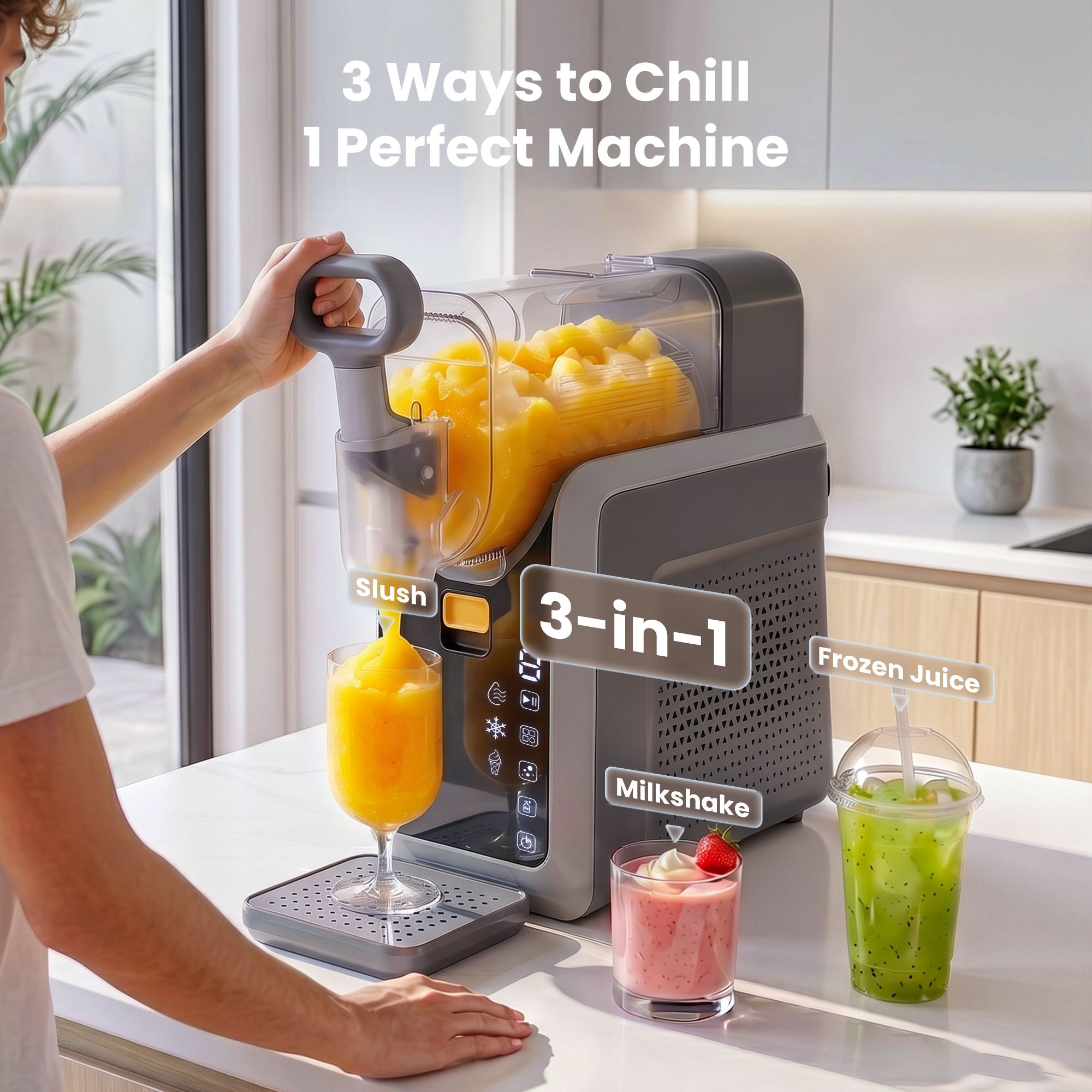 2L Slushie Machine Frozen Drink Maker Slushy Ice Cream Maker No Ice Compressor Touchscreen for Home BBQ Party