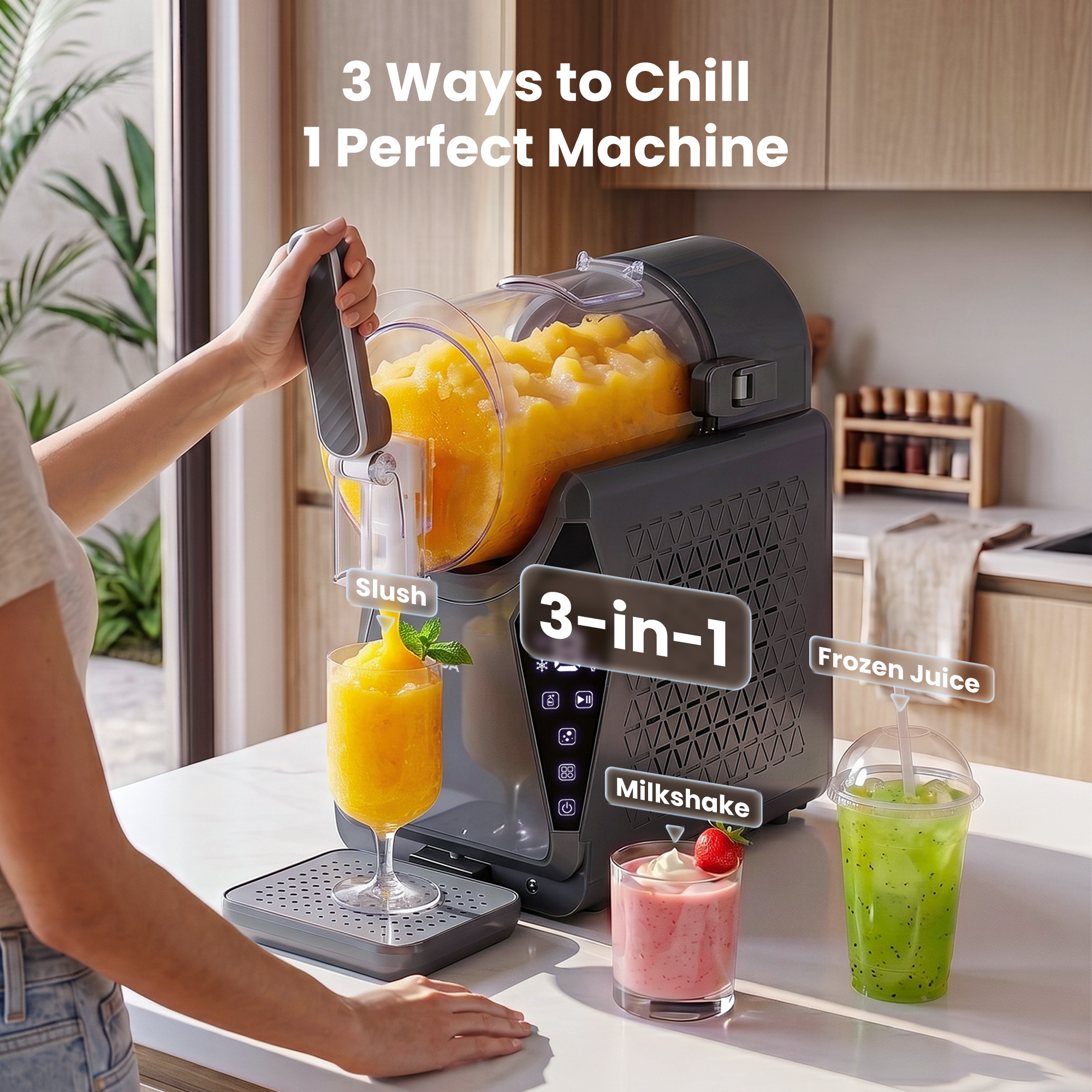 1.3L Slushie Machine Frozen Drink Maker Slushy Ice Cream Maker No Ice Compressor Touchscreen for Home BBQ Party