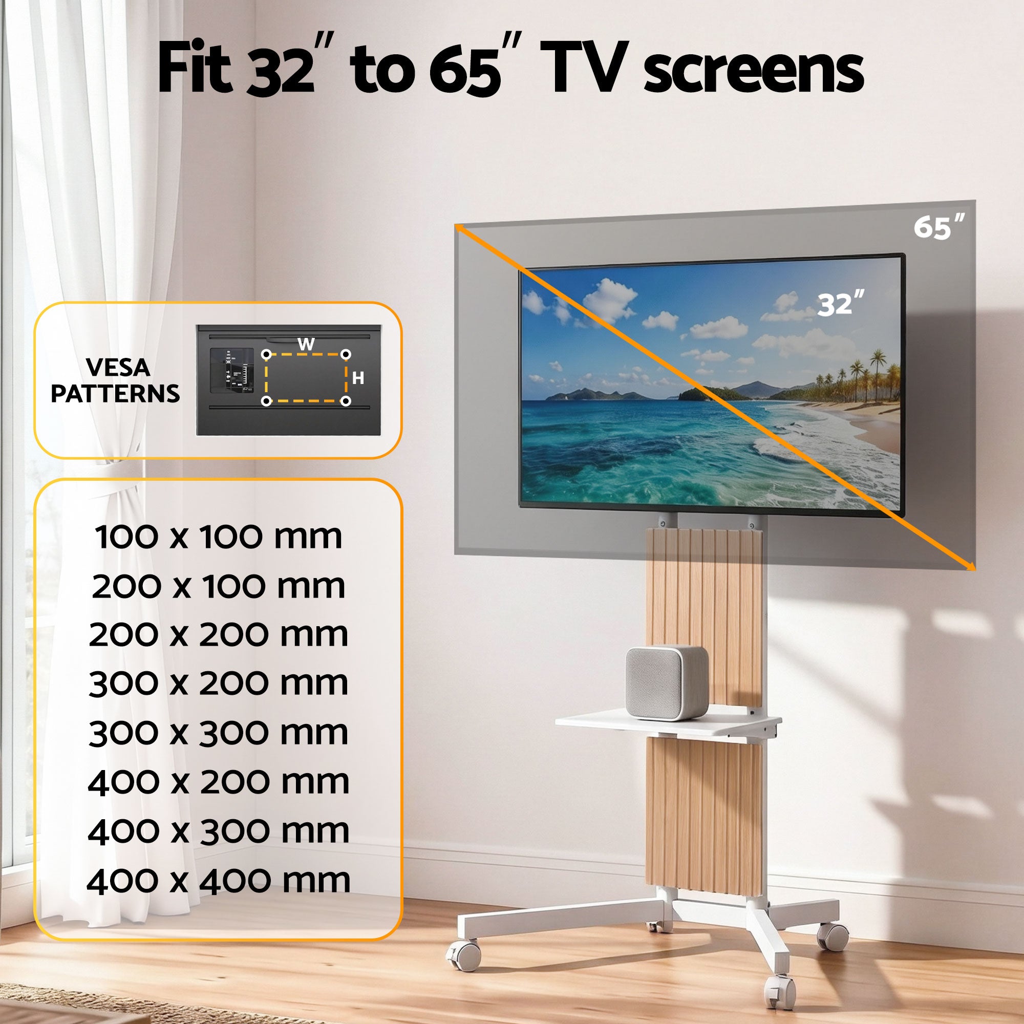 Mobile TV Floor Stand for 32-65" Mount Bracket Universal Adjustable Height with Wheels