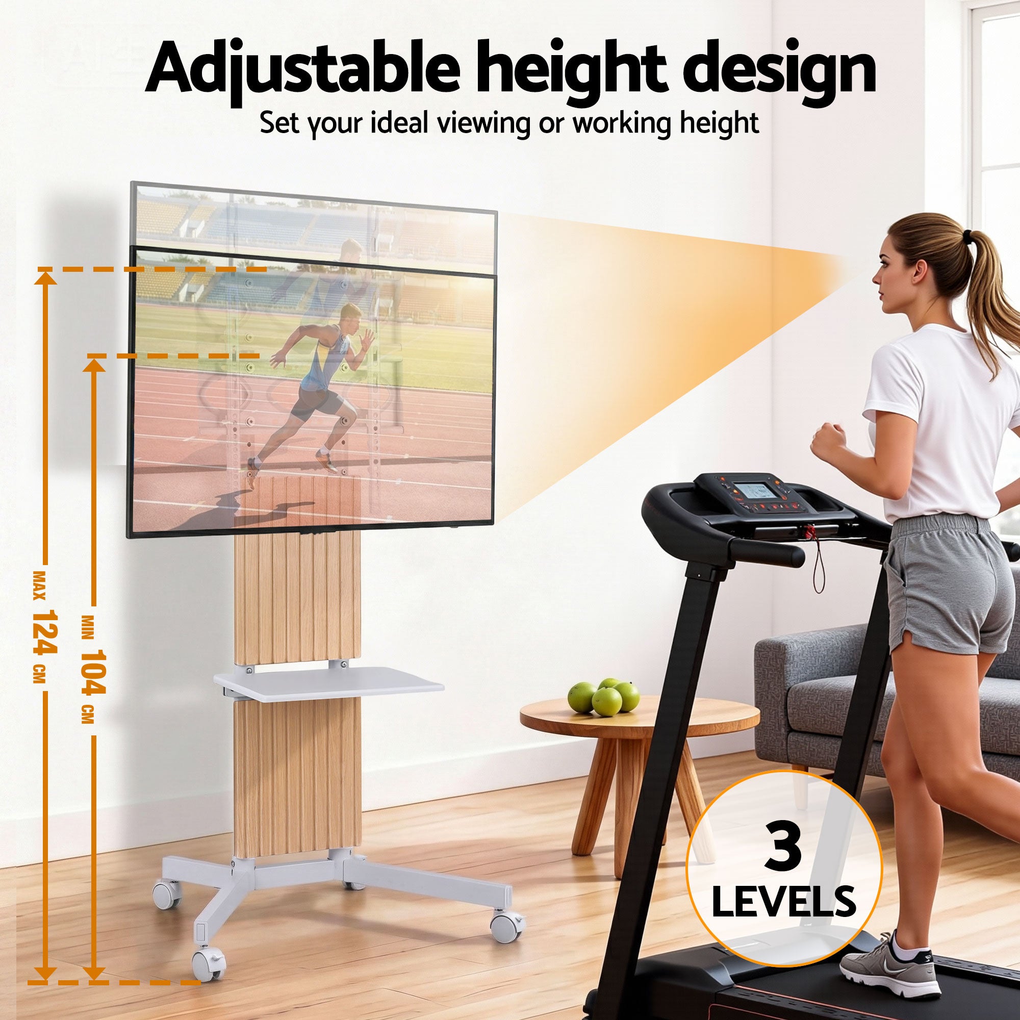 Mobile TV Floor Stand for 32-65" Mount Bracket Universal Adjustable Height with Wheels