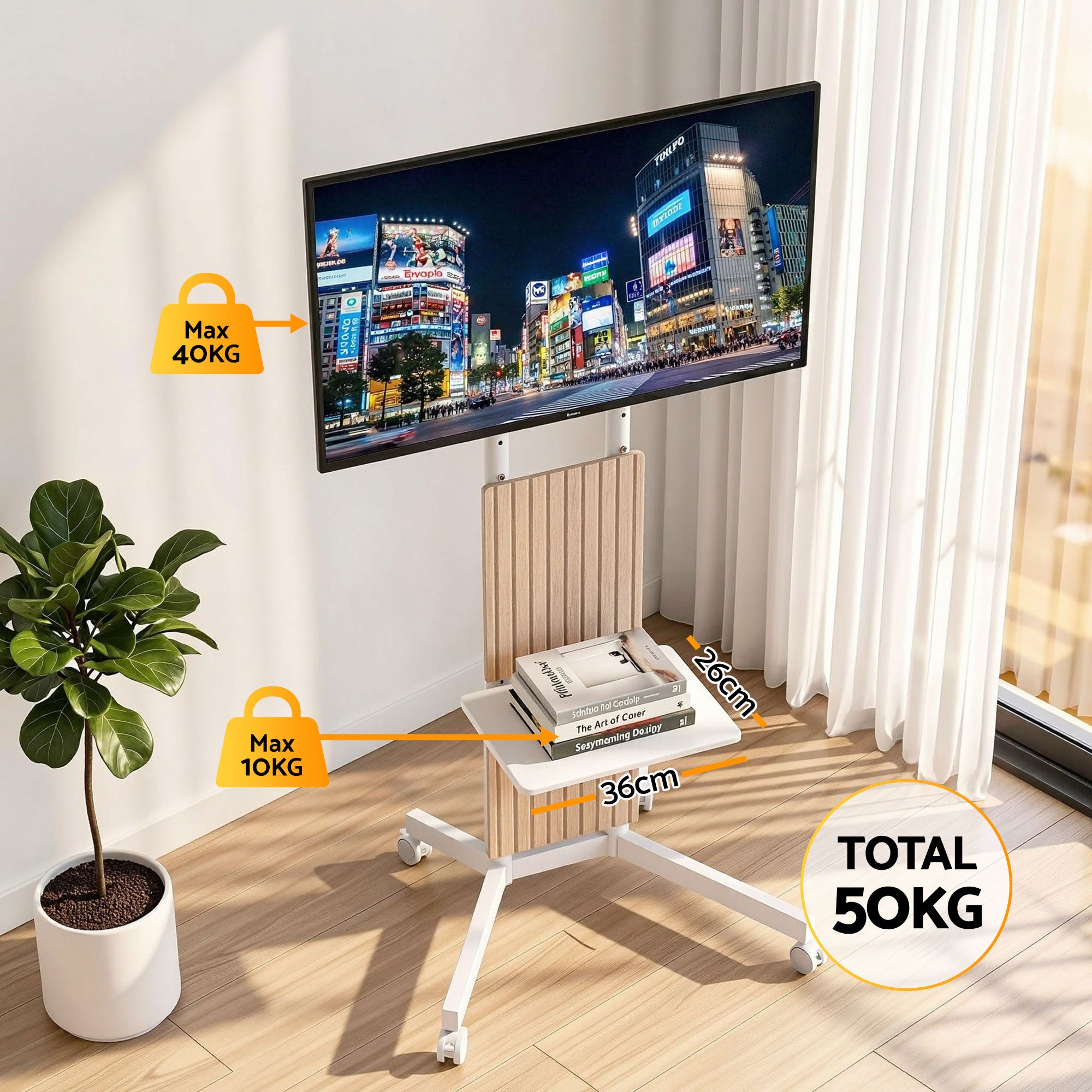 Mobile TV Floor Stand for 32-65" Mount Bracket Universal Adjustable Height with Wheels