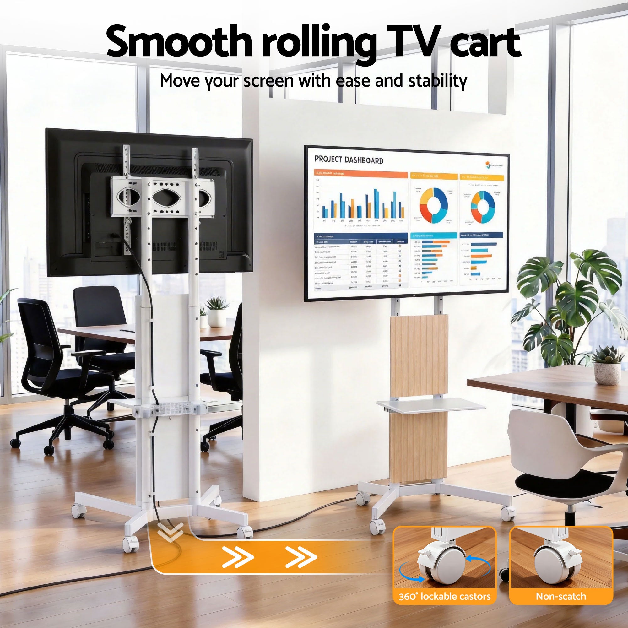 Mobile TV Floor Stand for 32-65" Mount Bracket Universal Adjustable Height with Wheels