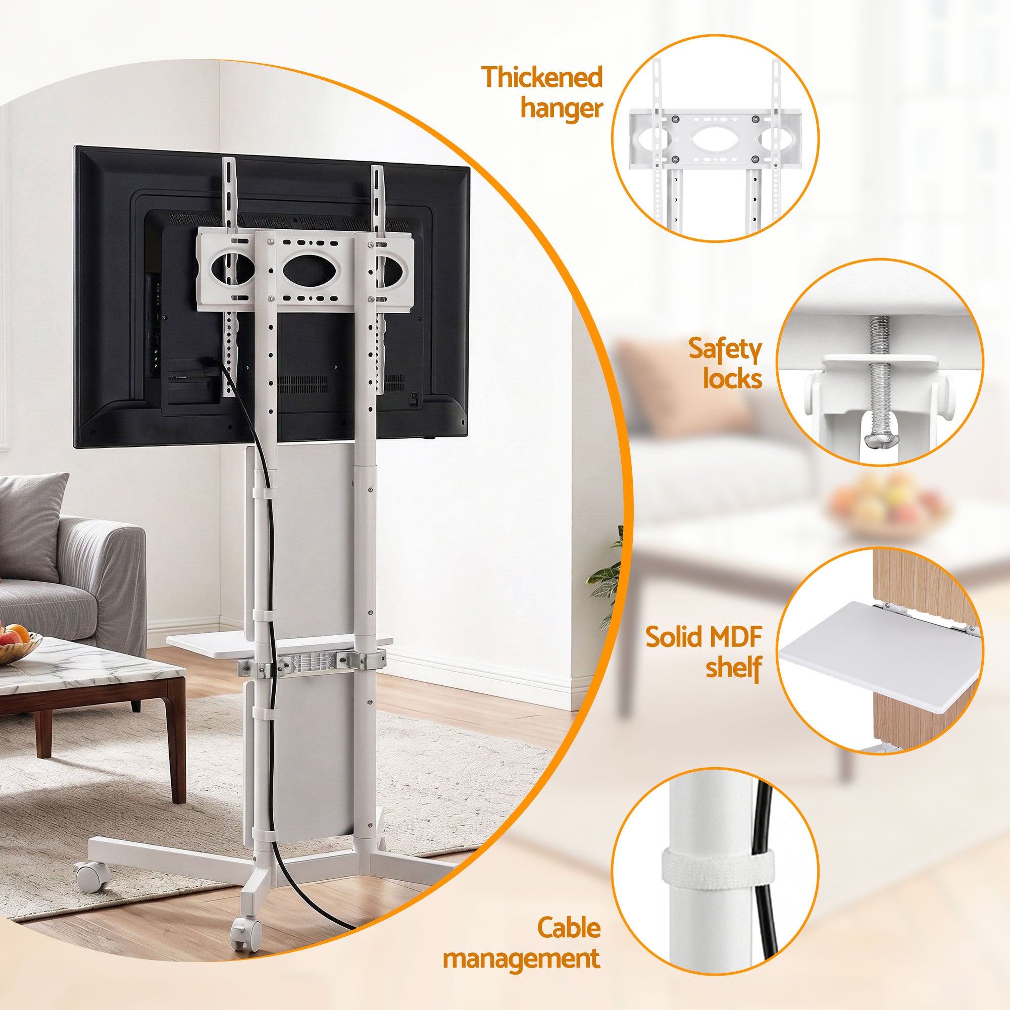 Mobile TV Floor Stand for 32-65" Mount Bracket Universal Adjustable Height with Wheels