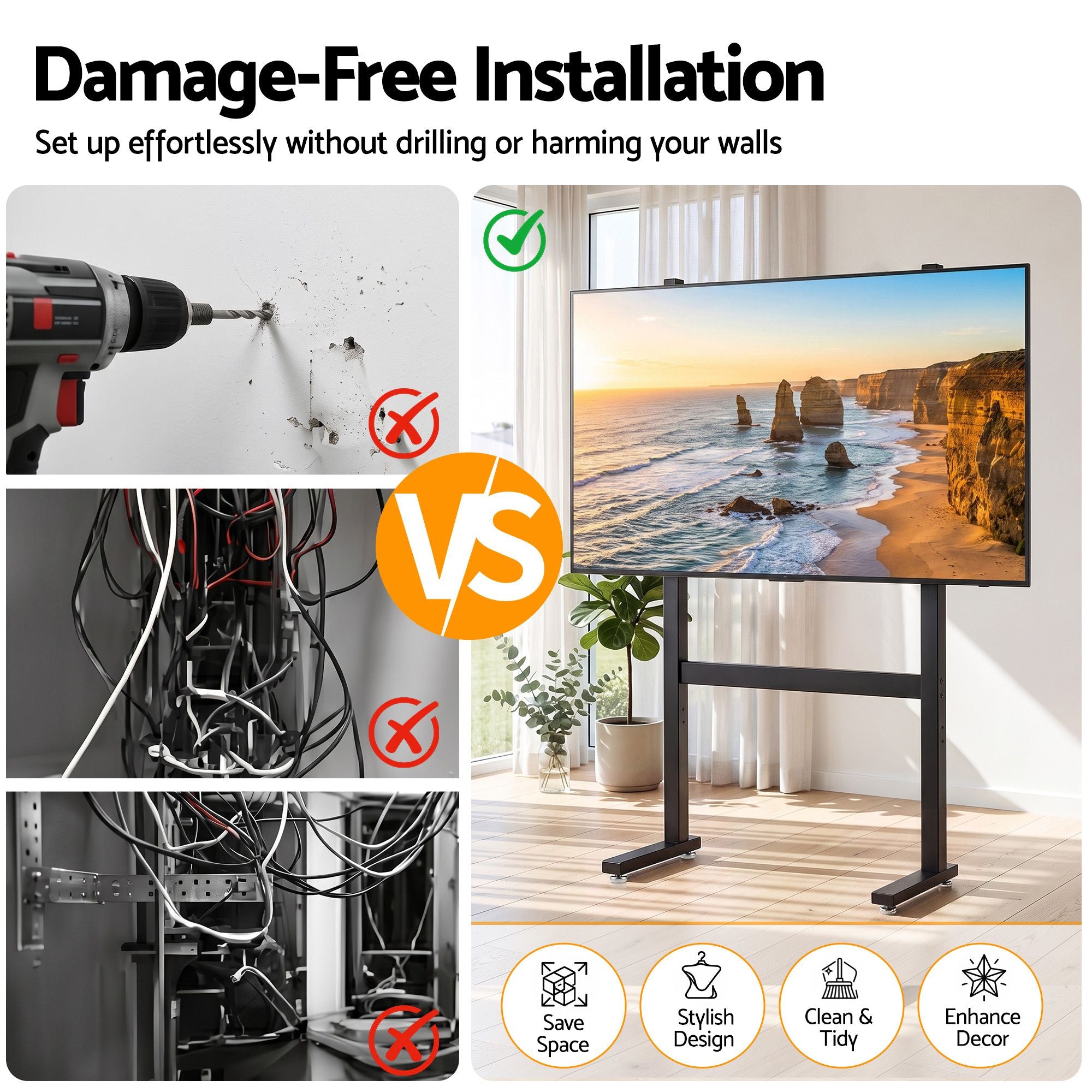 Universal Floor TV Stand for 32-100 Inch Screens Heavy Duty 40kg Capacity