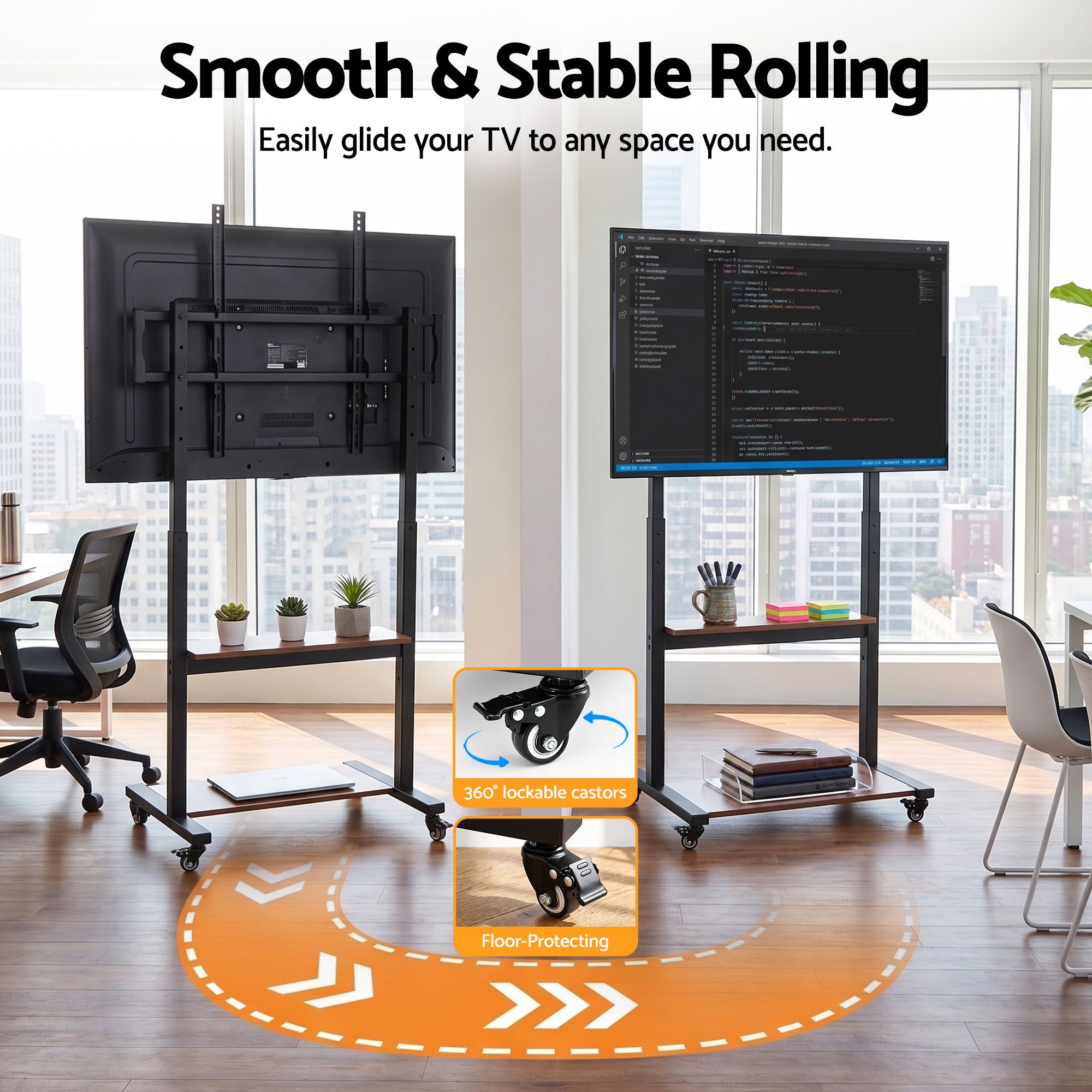 Mobile TV Stand for 40-100 Inch TVs Cart with Wheels Adjustable Shelves