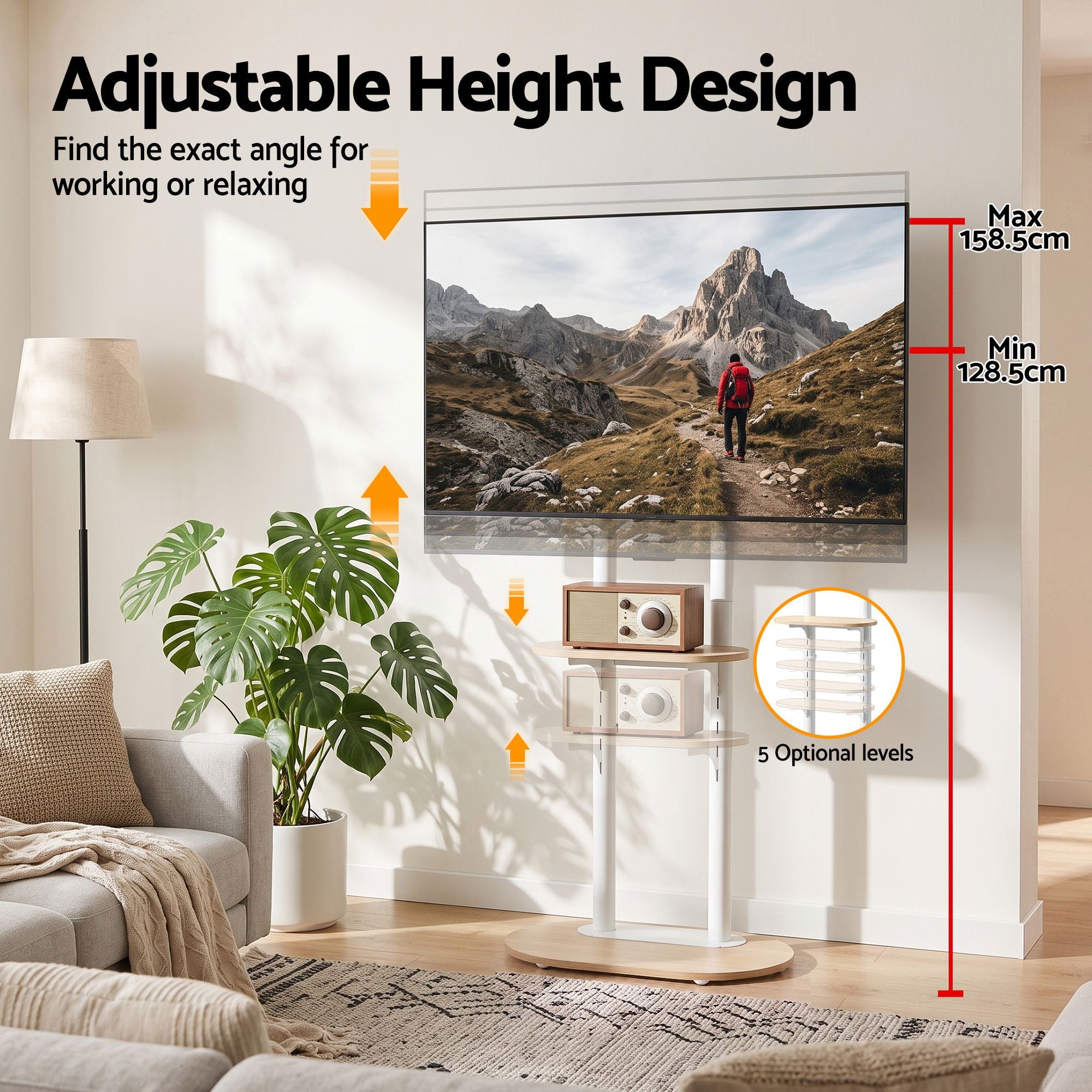 Mobile TV Floor Stand 40-75" Bracket Universal Adjustable Shelves Wheels