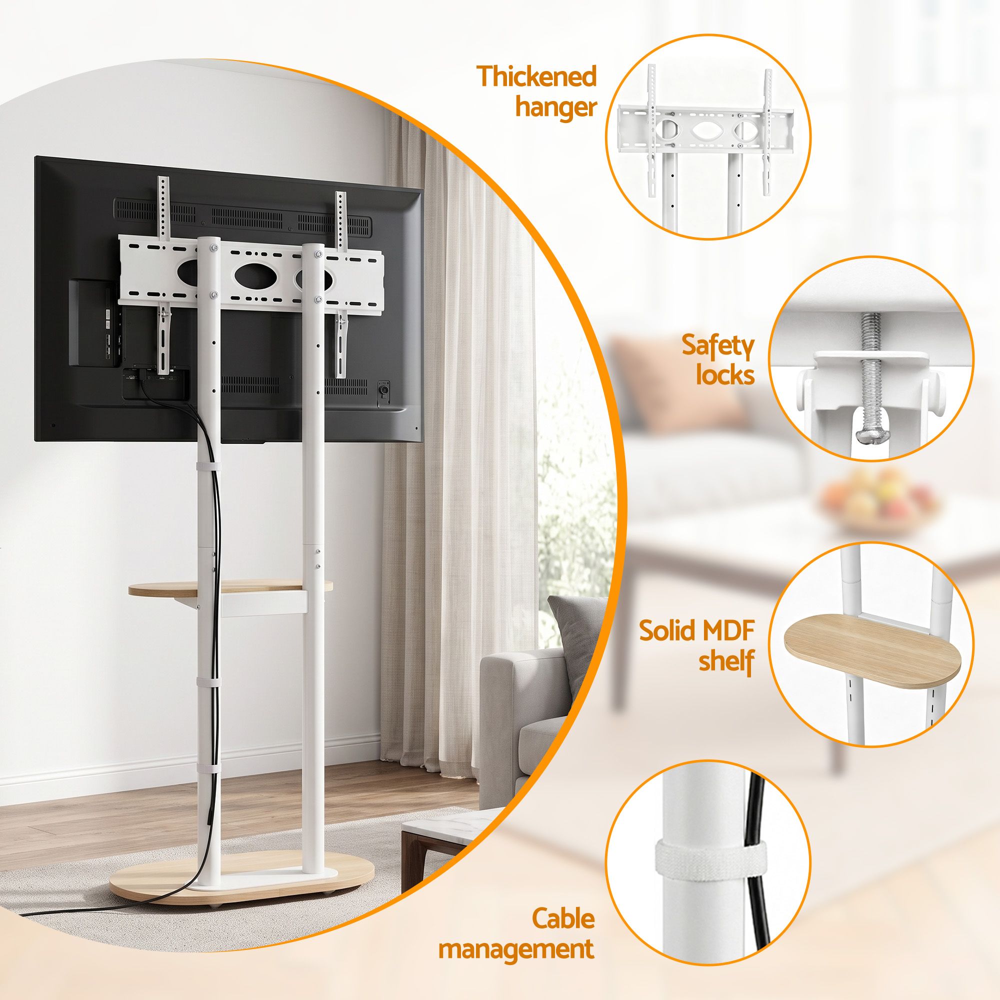 Mobile TV Floor Stand 40-75" Bracket Universal Adjustable Shelves Wheels