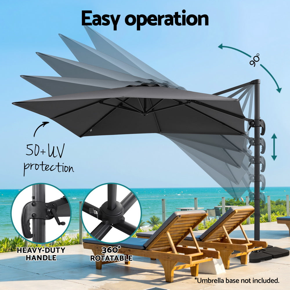 Outdoor Umbrella 3m Umbrellas Cantilever Stand Sun Roma 360 Degree Charcoal
