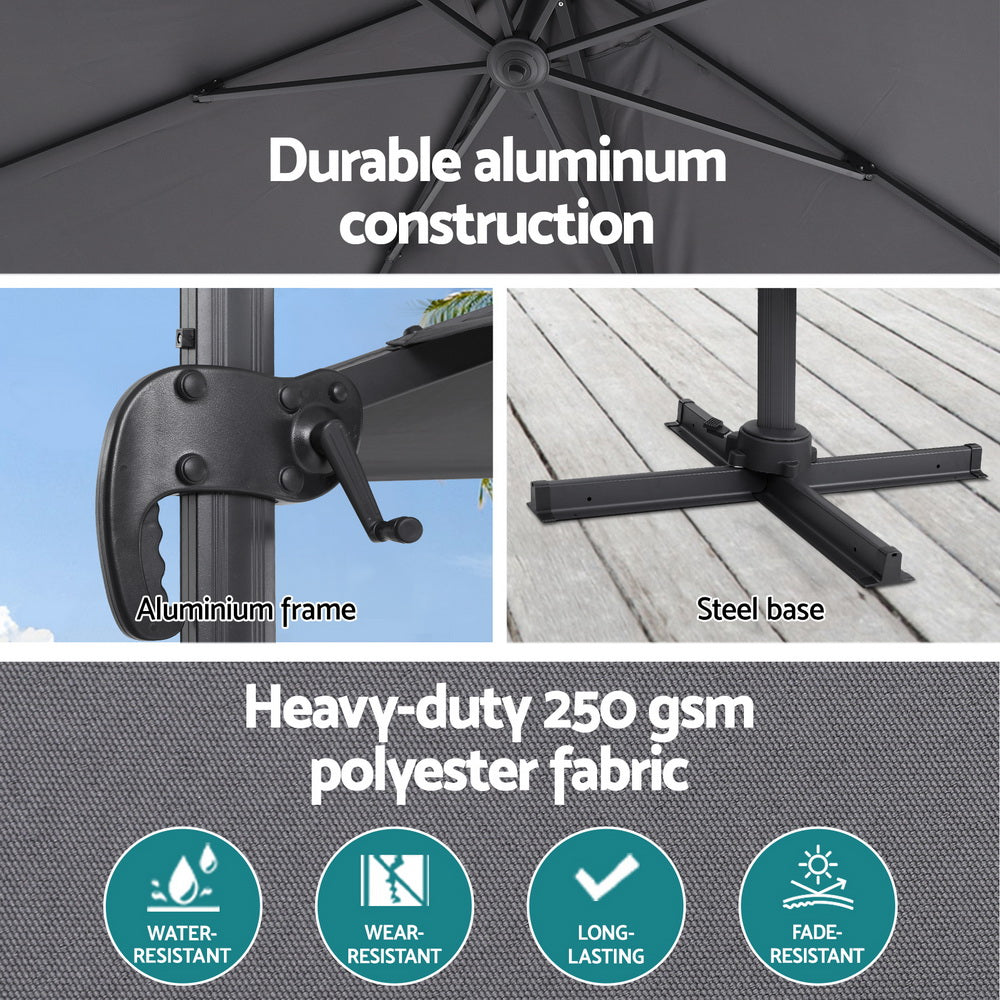 Outdoor Umbrella 3m Umbrellas Cantilever Stand Sun Roma 360 Degree Charcoal
