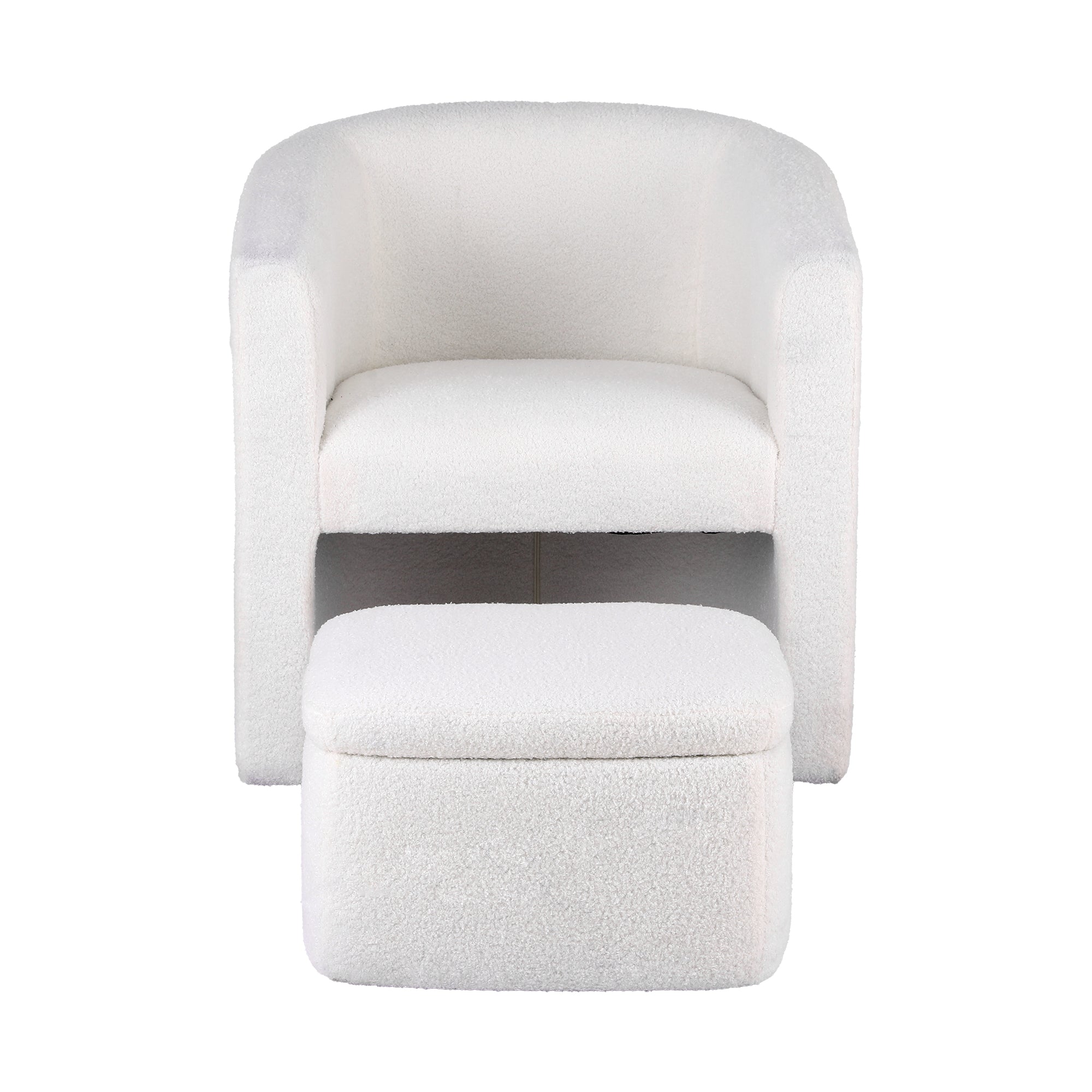Boucle Armchair Accent Chair with Storage Ottoman Lounge Footrest - White