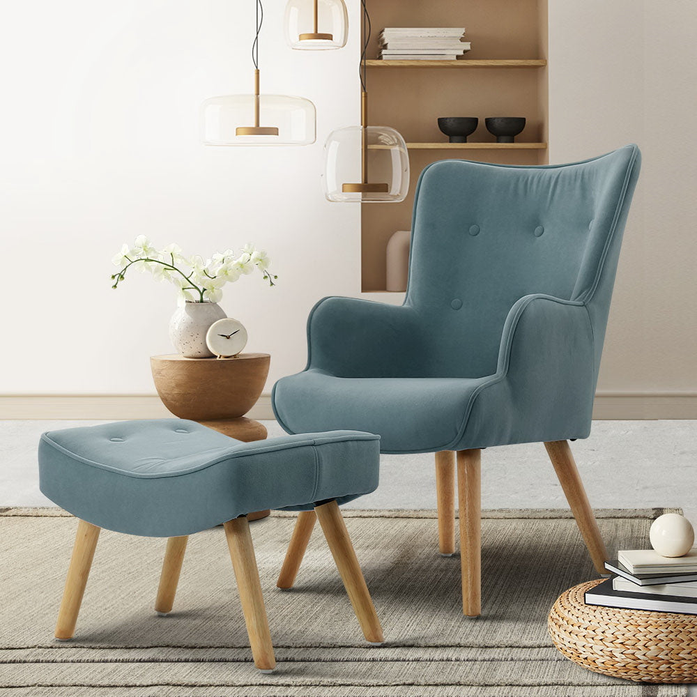 Armchair Set with Ottoman Blue Lansar