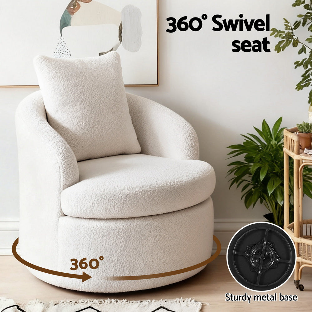 Round Swivel Armchair Extra Pillow White