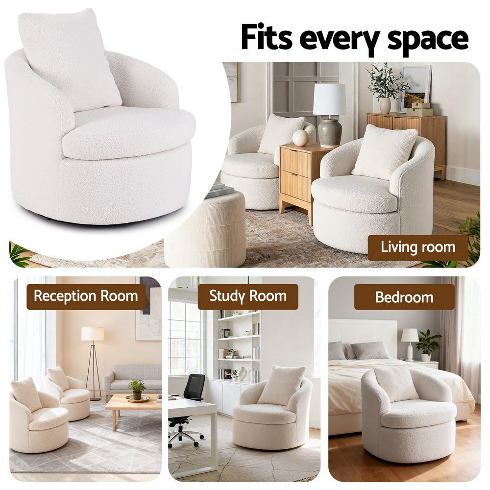 Round Swivel Armchair Extra Pillow White