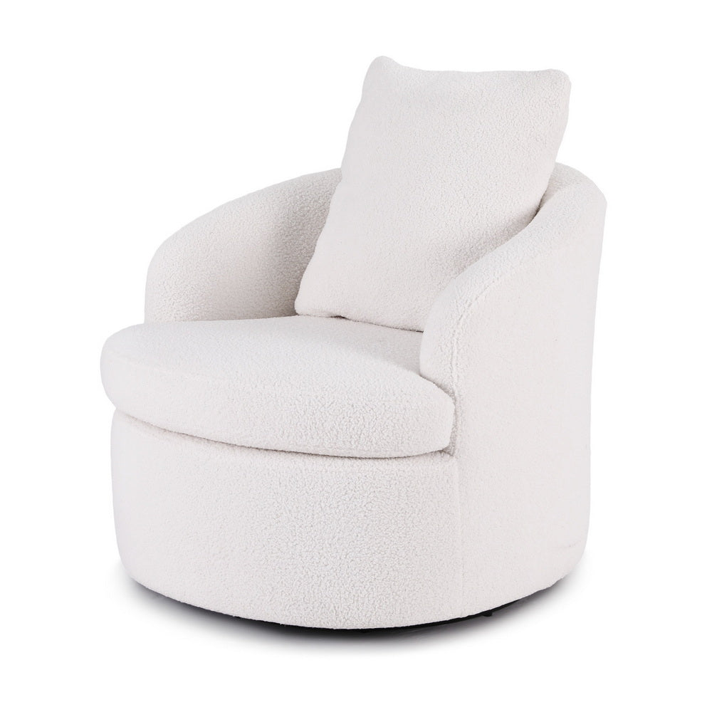 Round Swivel Armchair Extra Pillow White