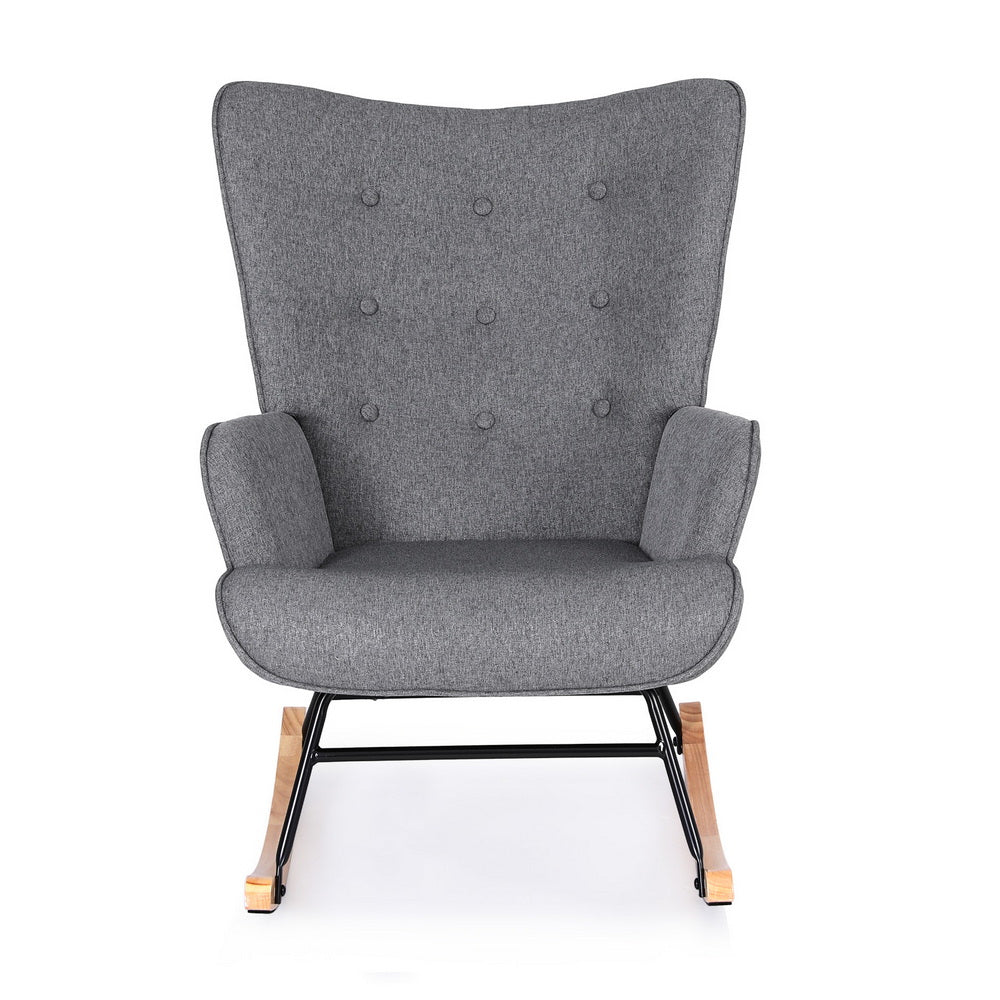 Rocking Armchair Nursing Chair Linen Fabric Grey