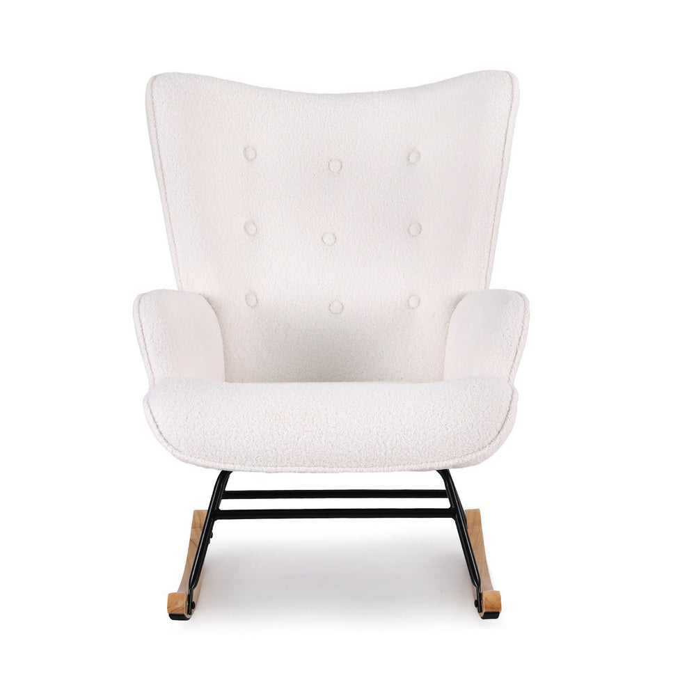 Rocking Armchair Nursing Chair Boucle Fabric White