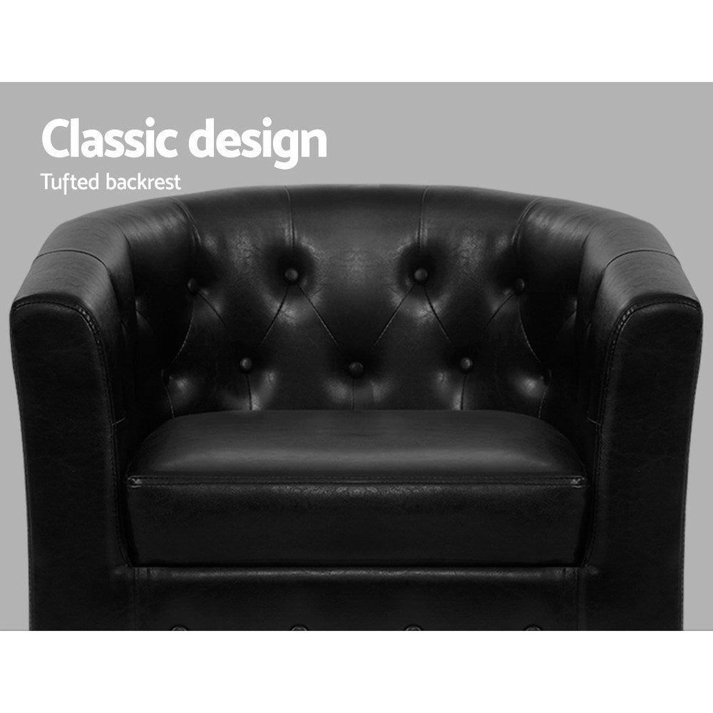 Armchair Set with Ottoman Black Ava