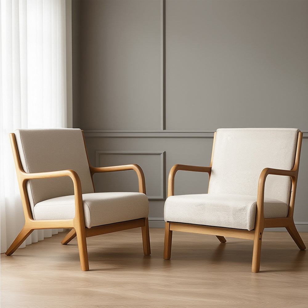 2X Armchair Faux Fabric Beige