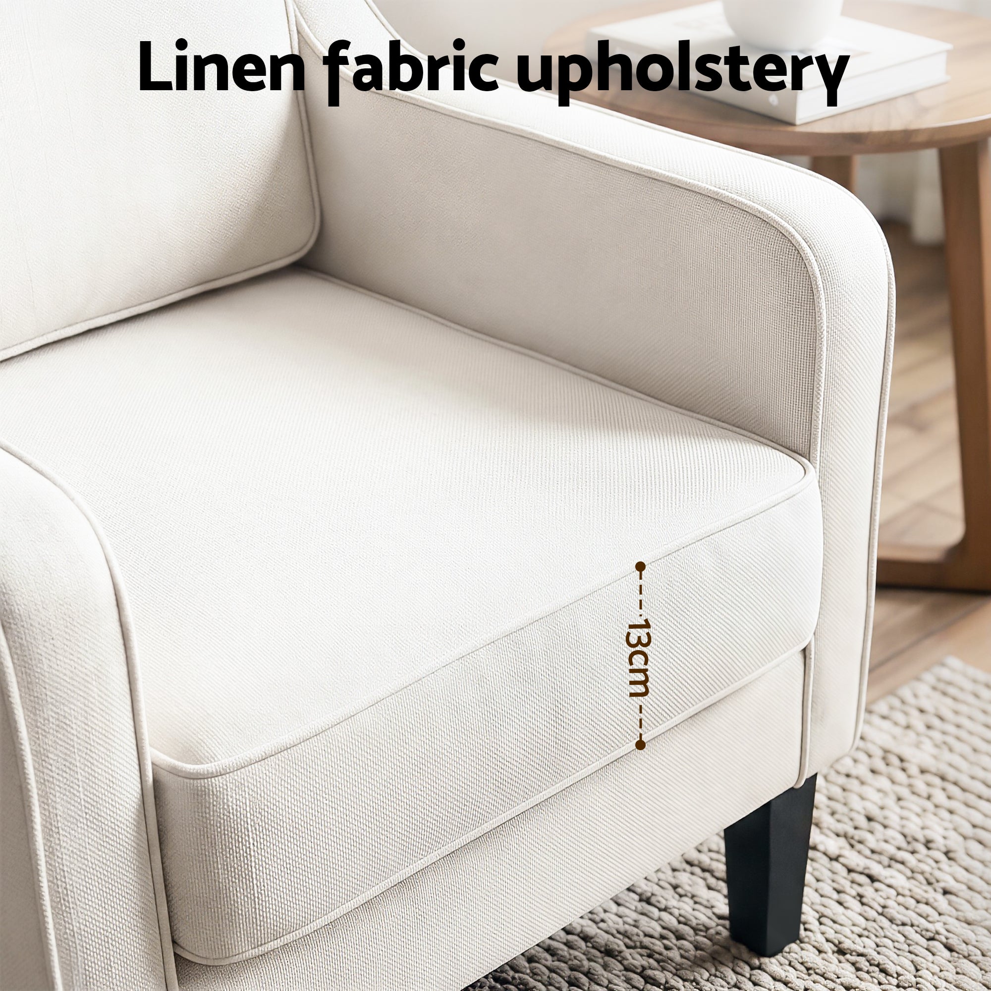 Armchair Lounge Accent Chair Linen Fabric - Beige