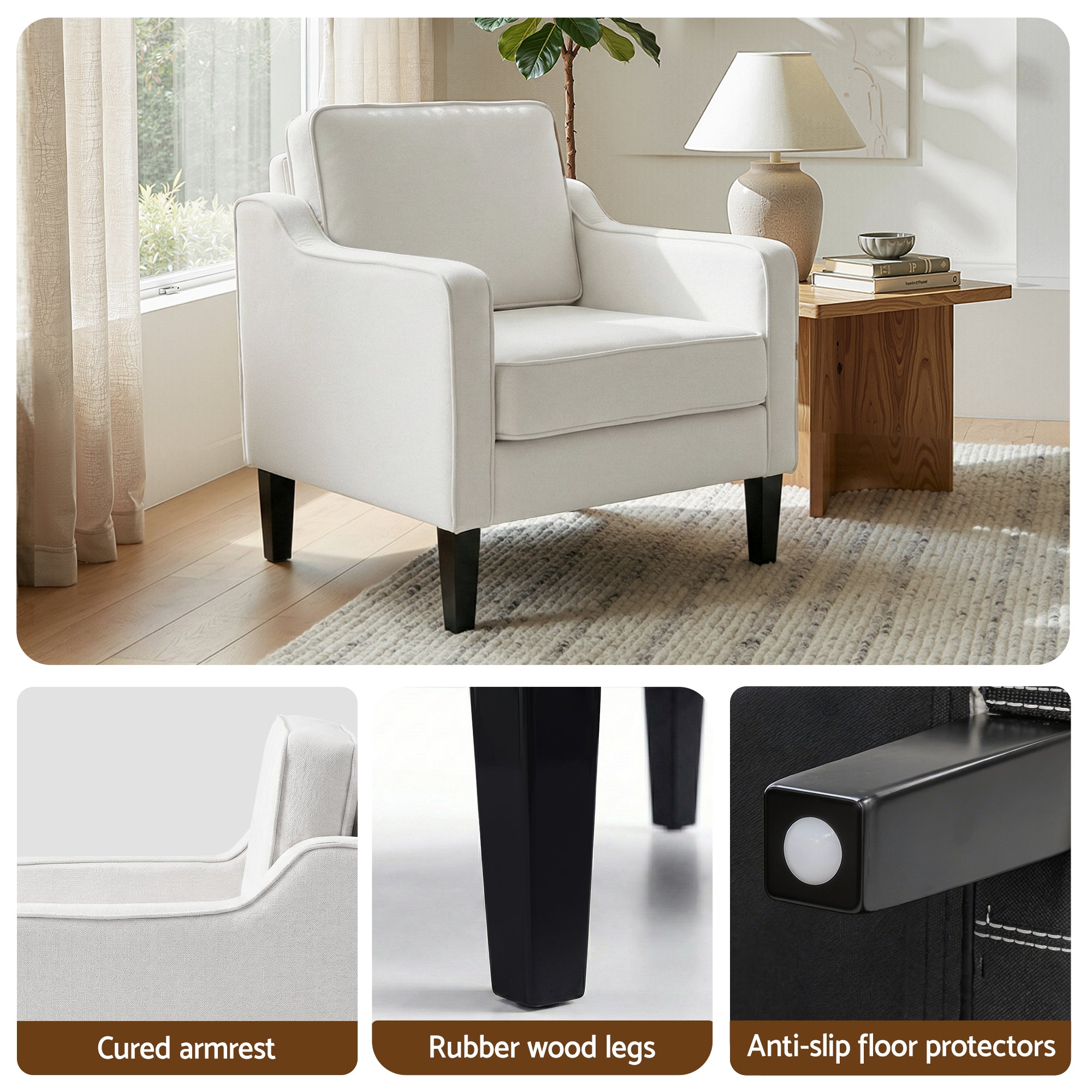 Armchair Lounge Accent Chair Linen Fabric - Beige