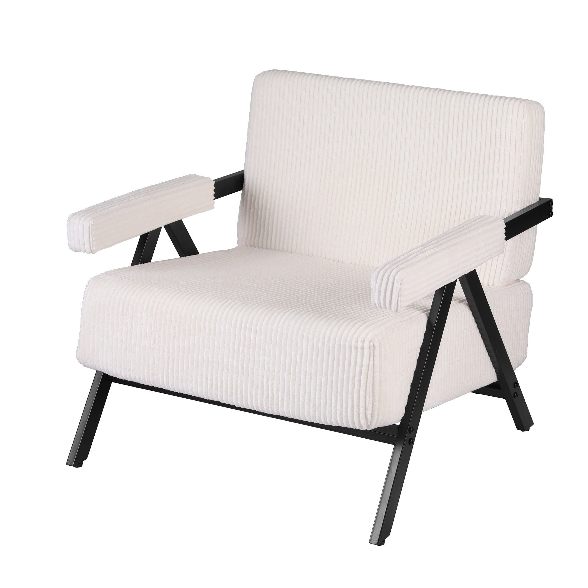 Compressed Armchair White Corduroy Accent Chair for Small Space