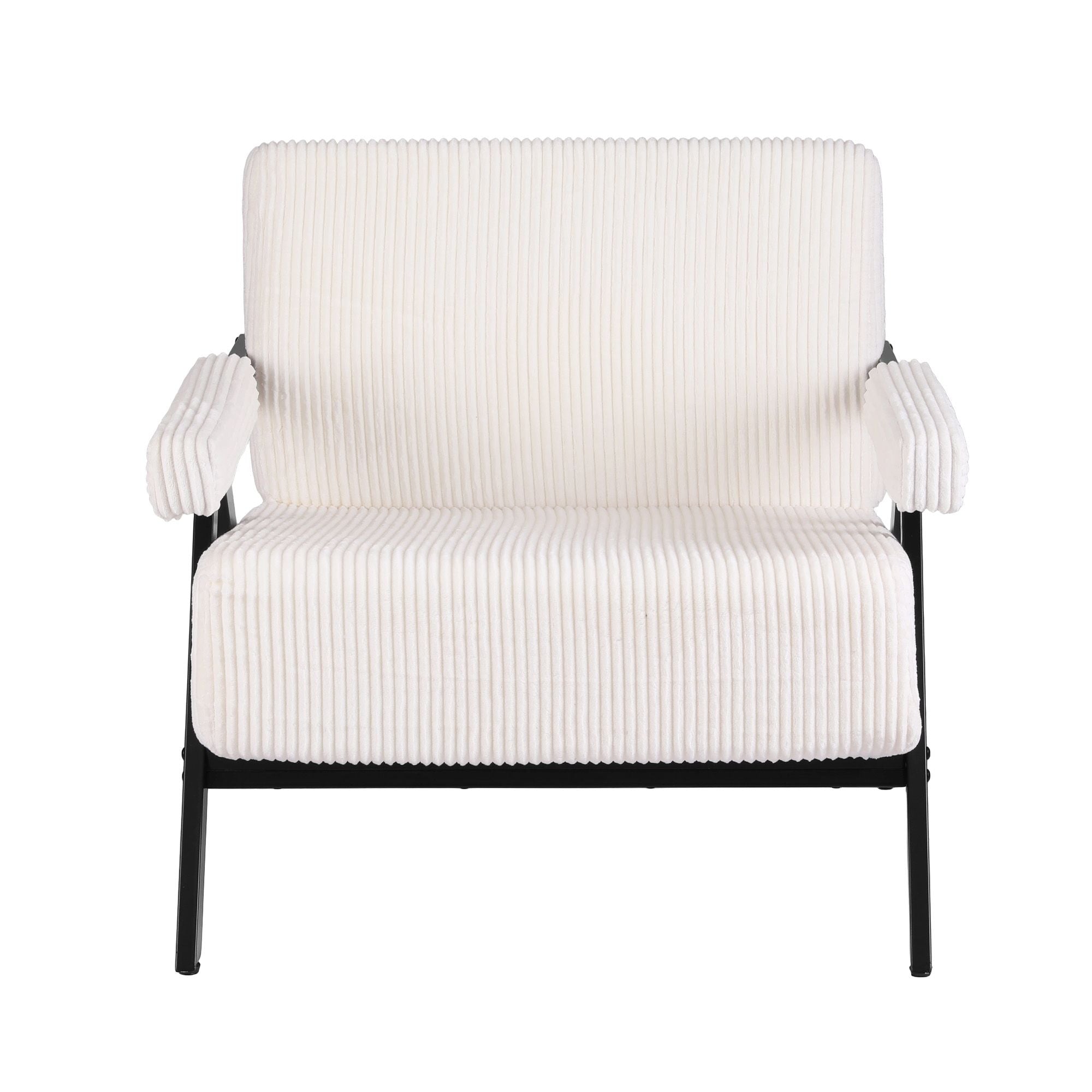 Compressed Armchair White Corduroy Accent Chair for Small Space