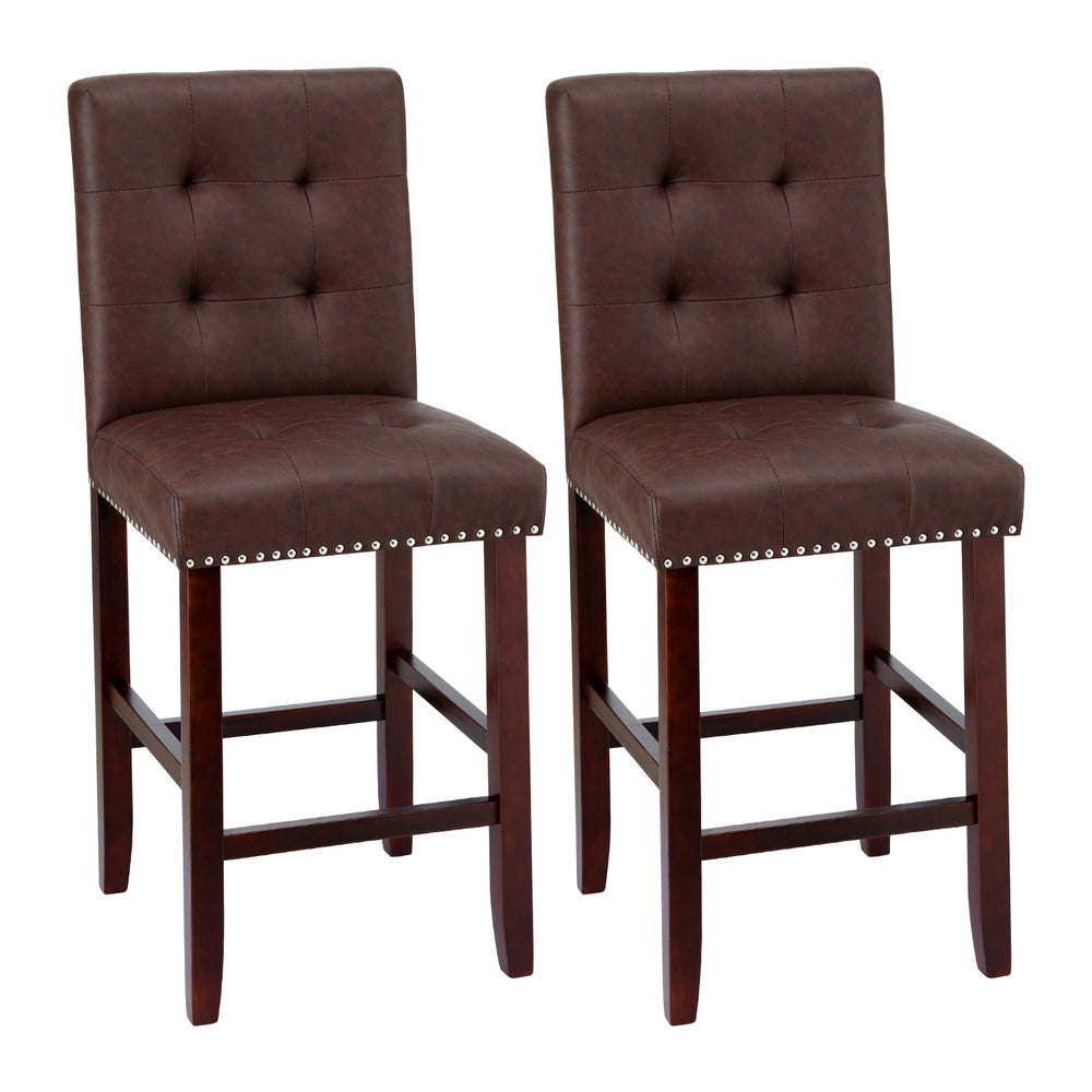 Set of 2 Stirling Leather Bar Stools - Brown