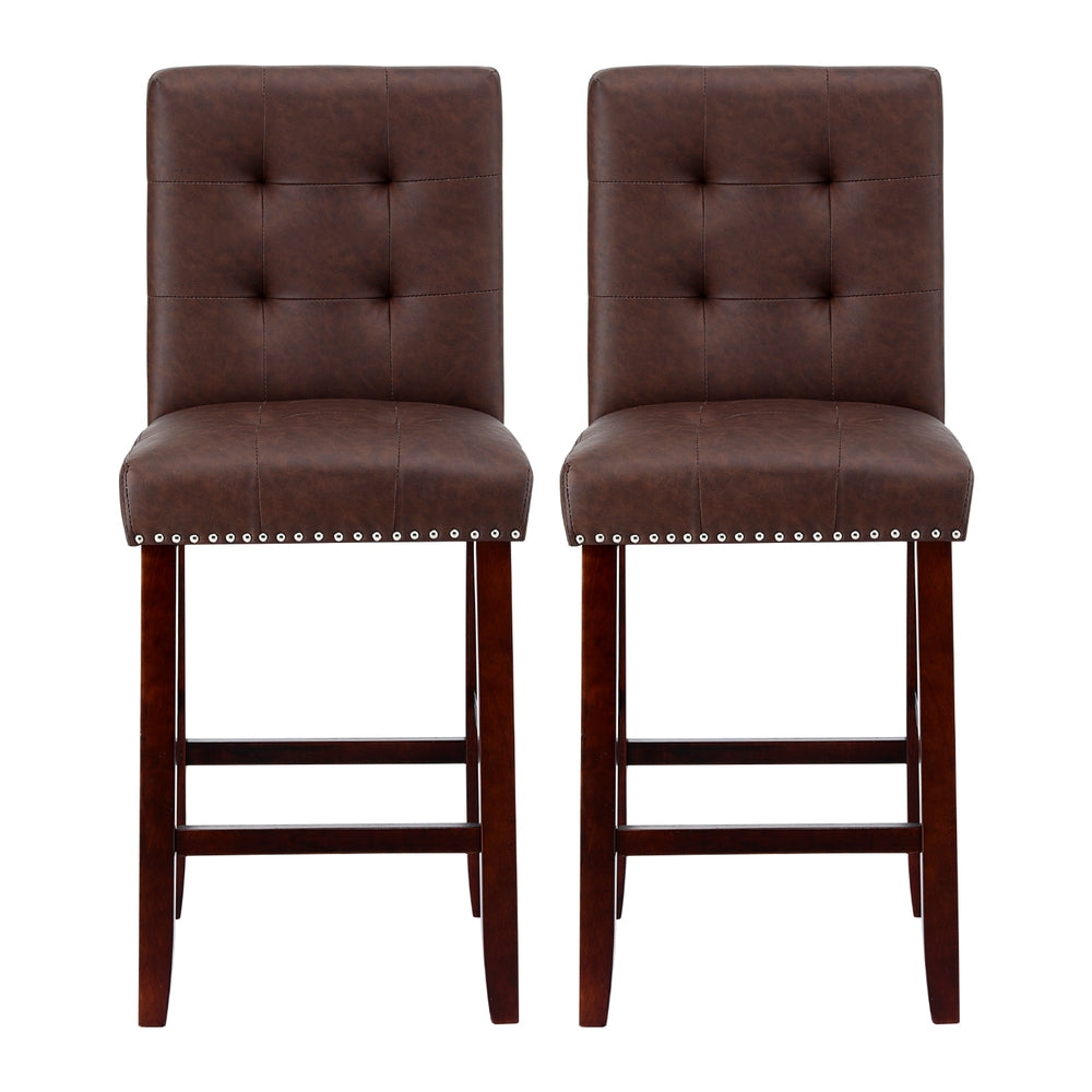Set of 2 Stirling Leather Bar Stools - Brown