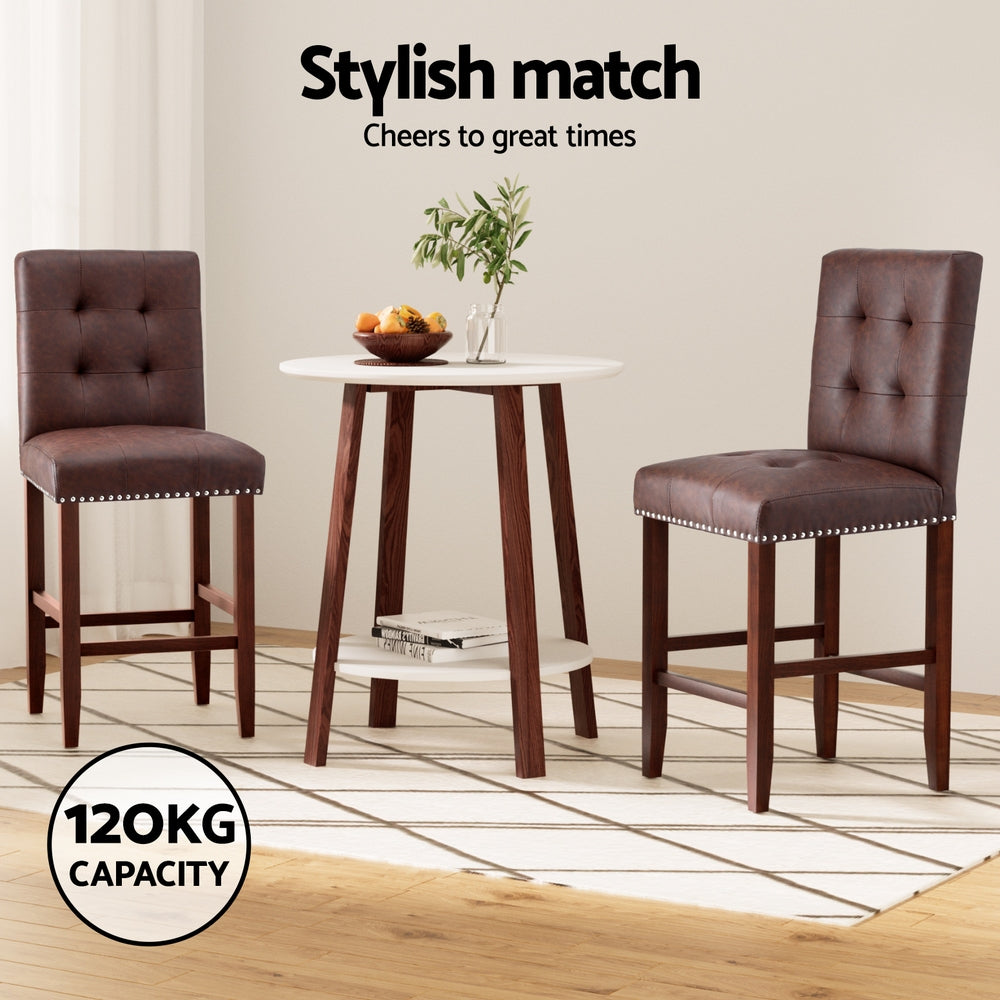 Set of 2 Stirling Leather Bar Stools - Brown