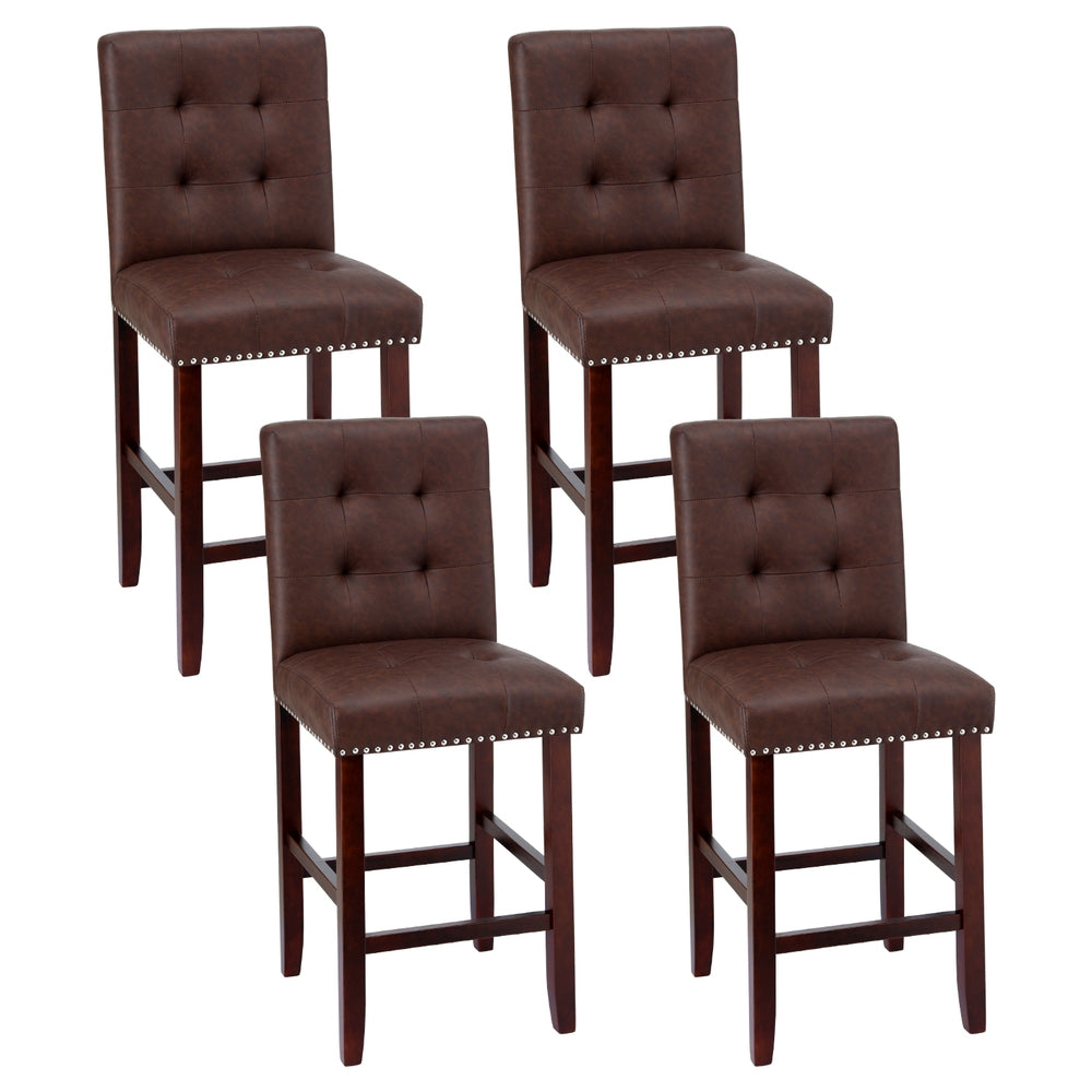 Set of 4 Stirling Leather Bar Stools - Brown