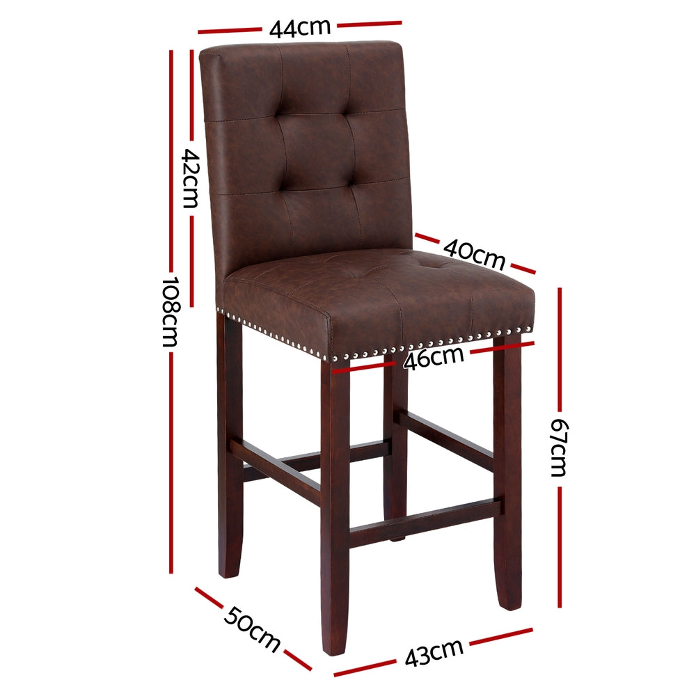 Set of 4 Stirling Leather Bar Stools - Brown
